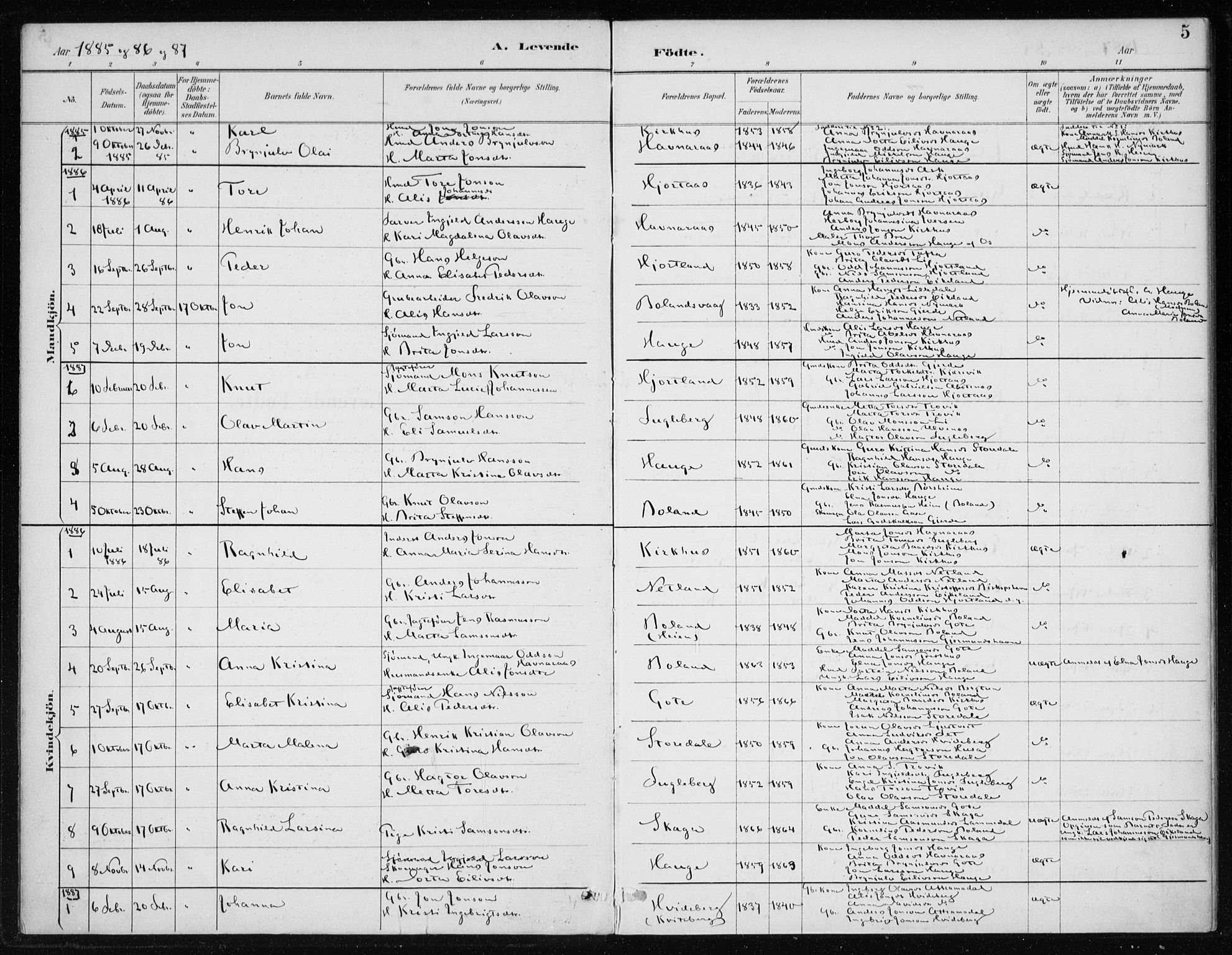 Kvinnherad sokneprestembete, SAB/A-76401/H/Haa: Parish register (official) no. C 1, 1885-1912, p. 5