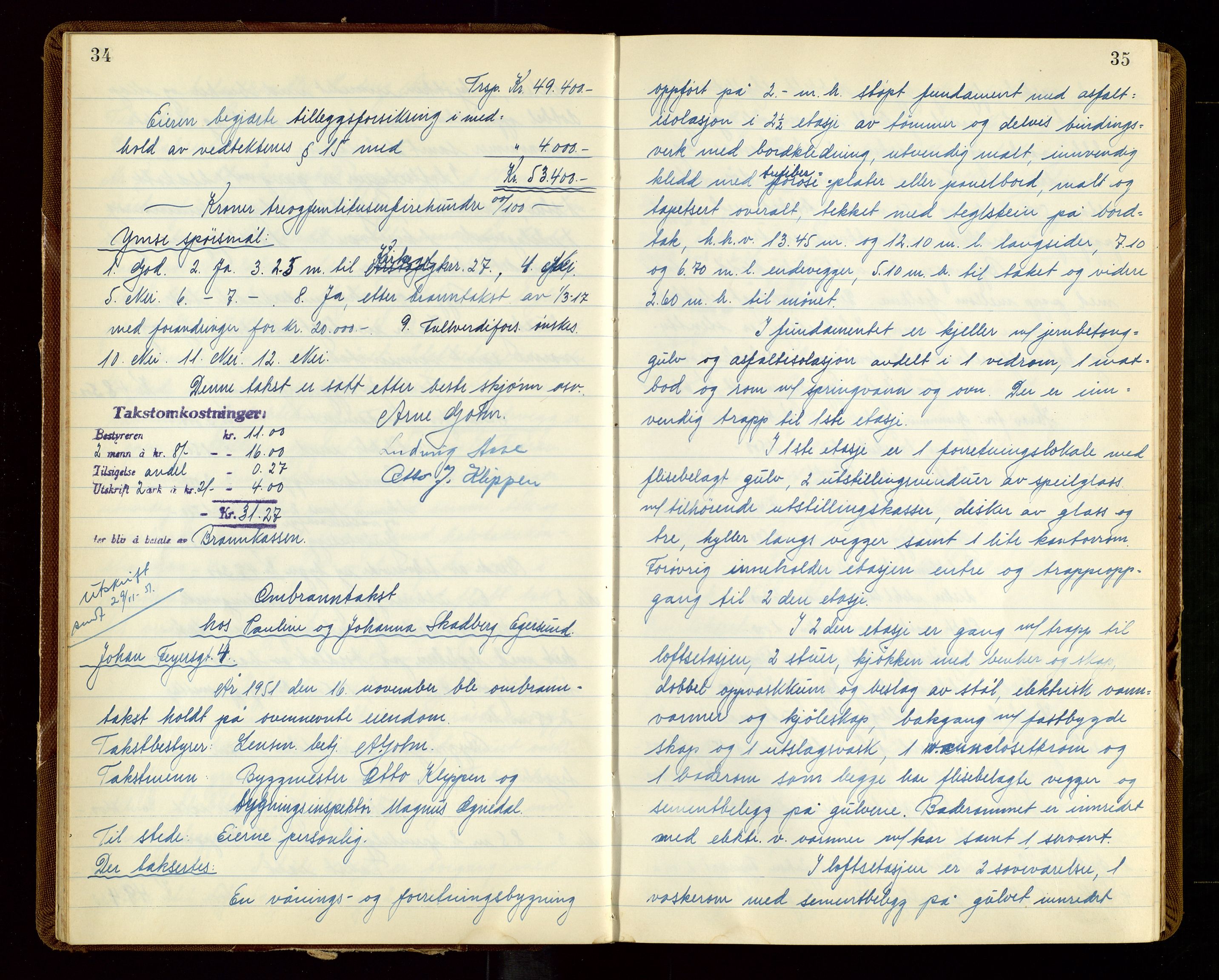 Eigersund lensmannskontor, AV/SAST-A-100171/God/L0014: "Branntakstprotokoll", 1951-1955, p. 34-35