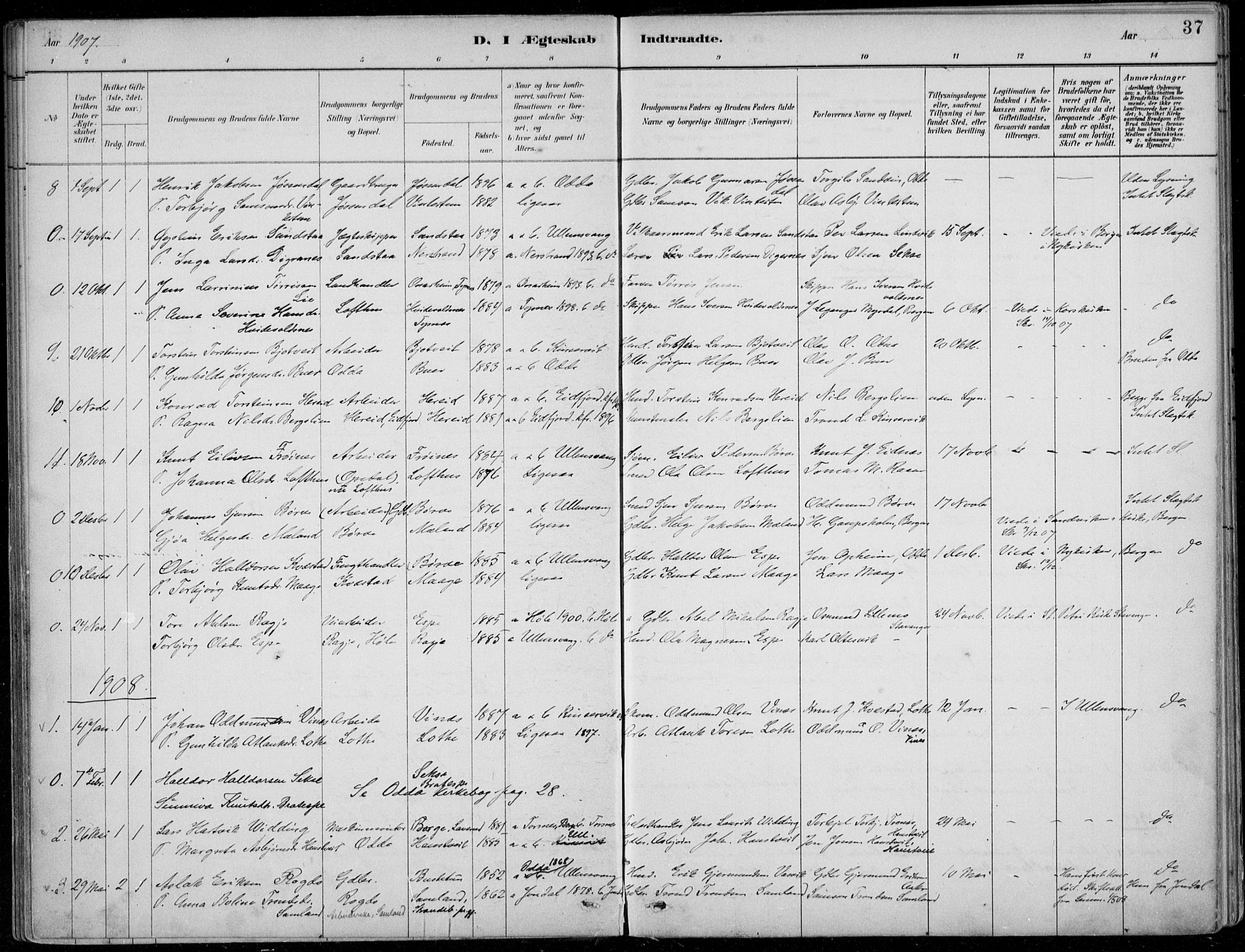 Ullensvang sokneprestembete, SAB/A-78701/H/Haa: Parish register (official) no. B  3, 1882-1911, p. 37