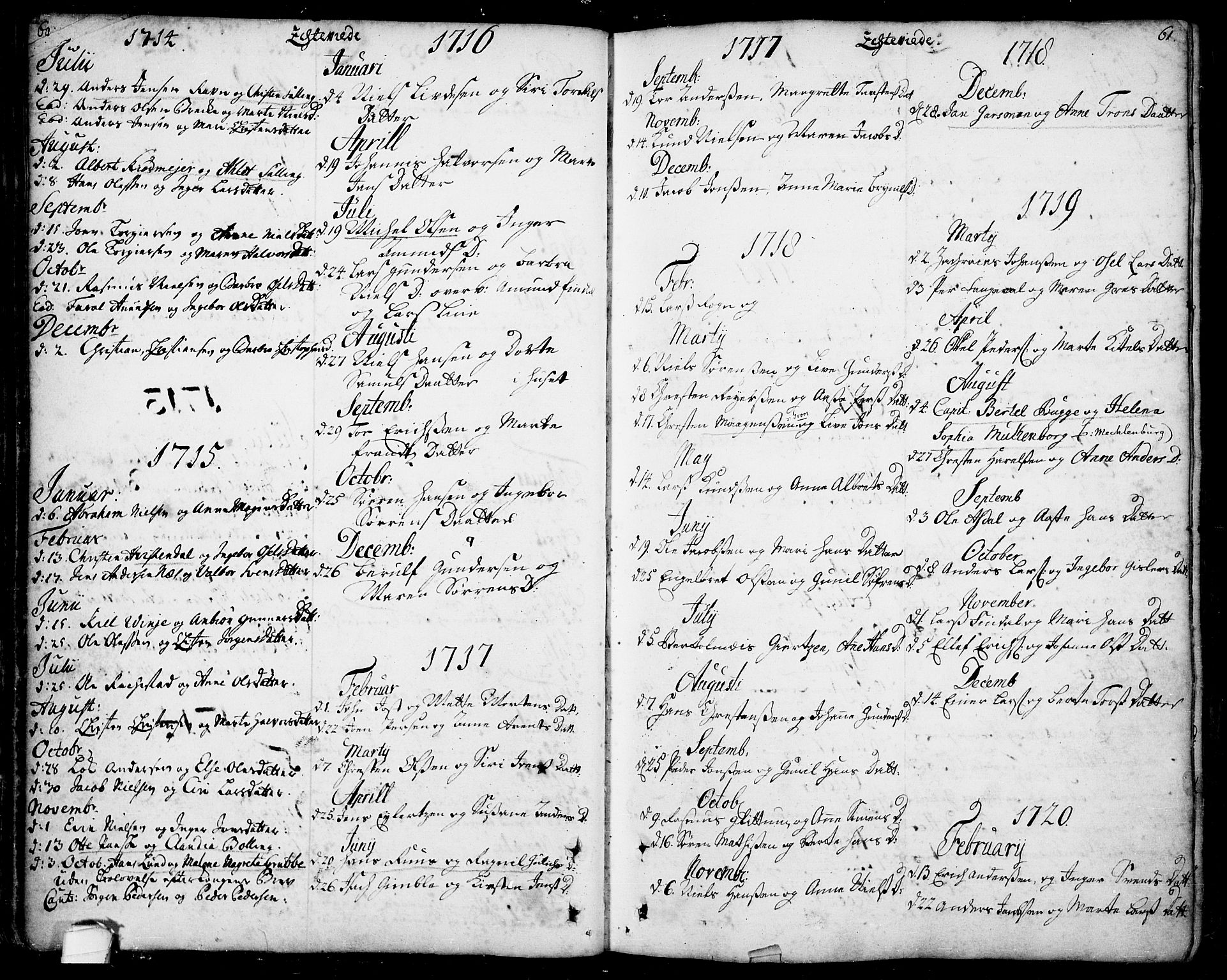 Bamble kirkebøker, AV/SAKO-A-253/F/Fa/L0001: Parish register (official) no. I 1, 1702-1774, p. 60-61