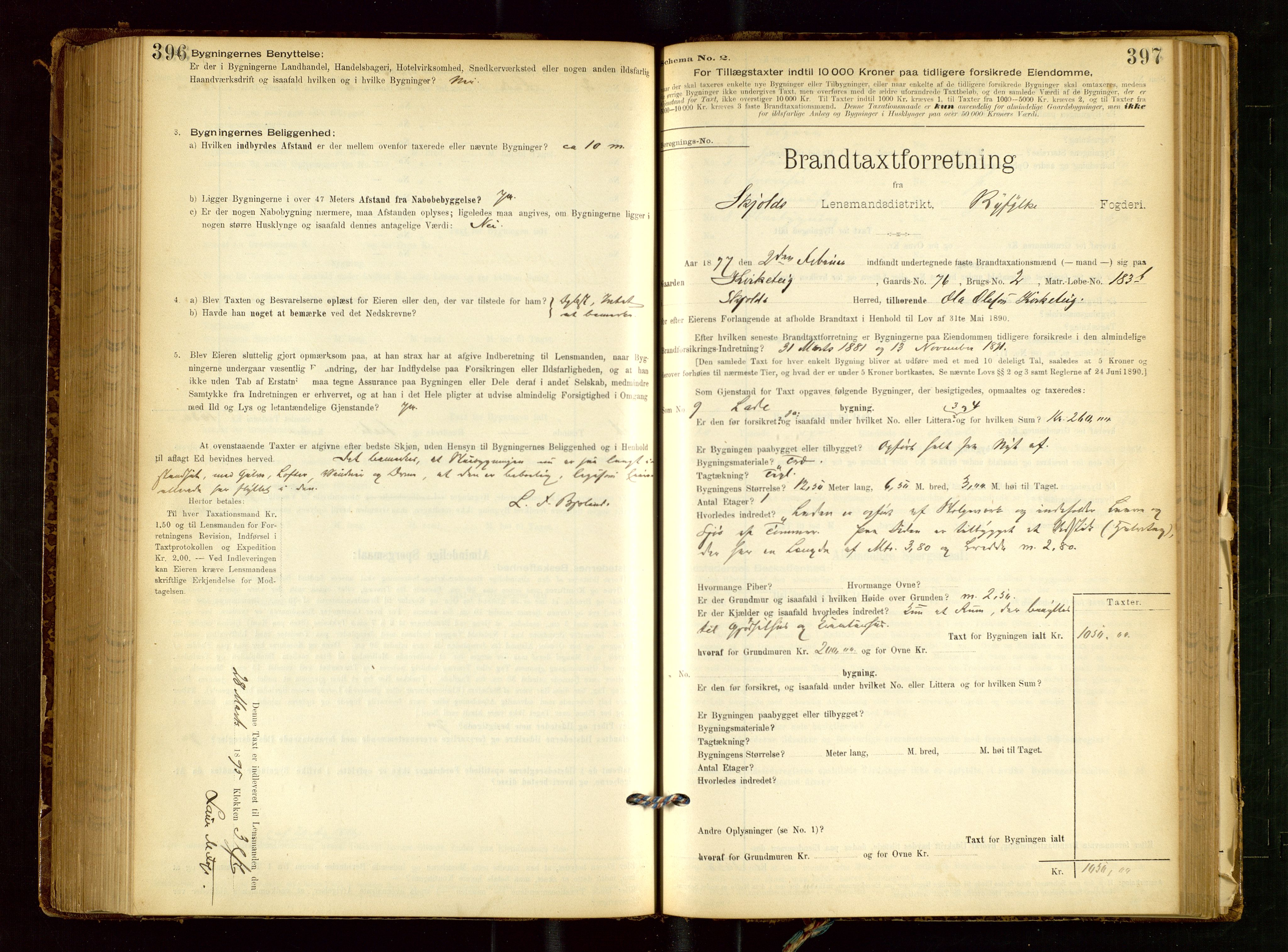 Skjold lensmannskontor, SAST/A-100182/Gob/L0001: "Brandtaxationsprotokol for Skjold Lensmandsdistrikt Ryfylke Fogderi", 1894-1939, p. 396-397