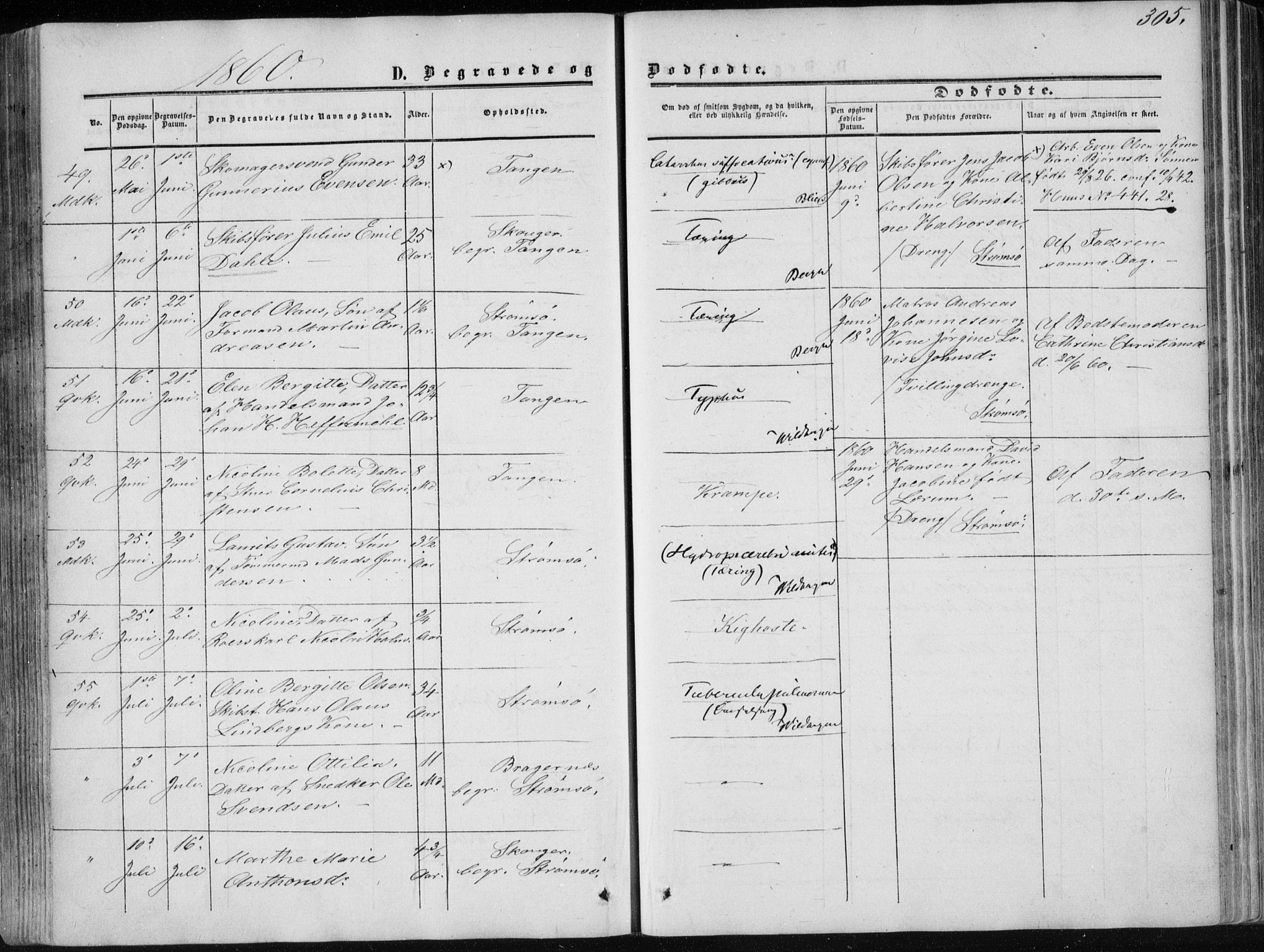 Strømsø kirkebøker, AV/SAKO-A-246/F/Fa/L0015: Parish register (official) no. I 15, 1859-1868, p. 305