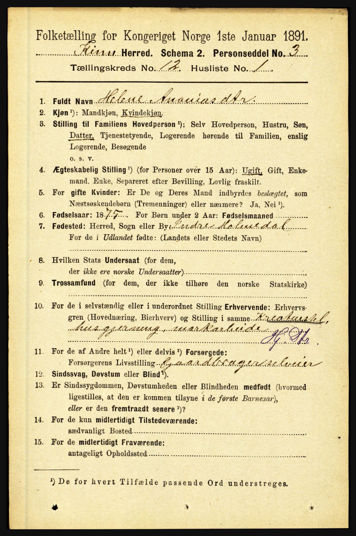 RA, 1891 census for 1437 Kinn, 1891, p. 4514