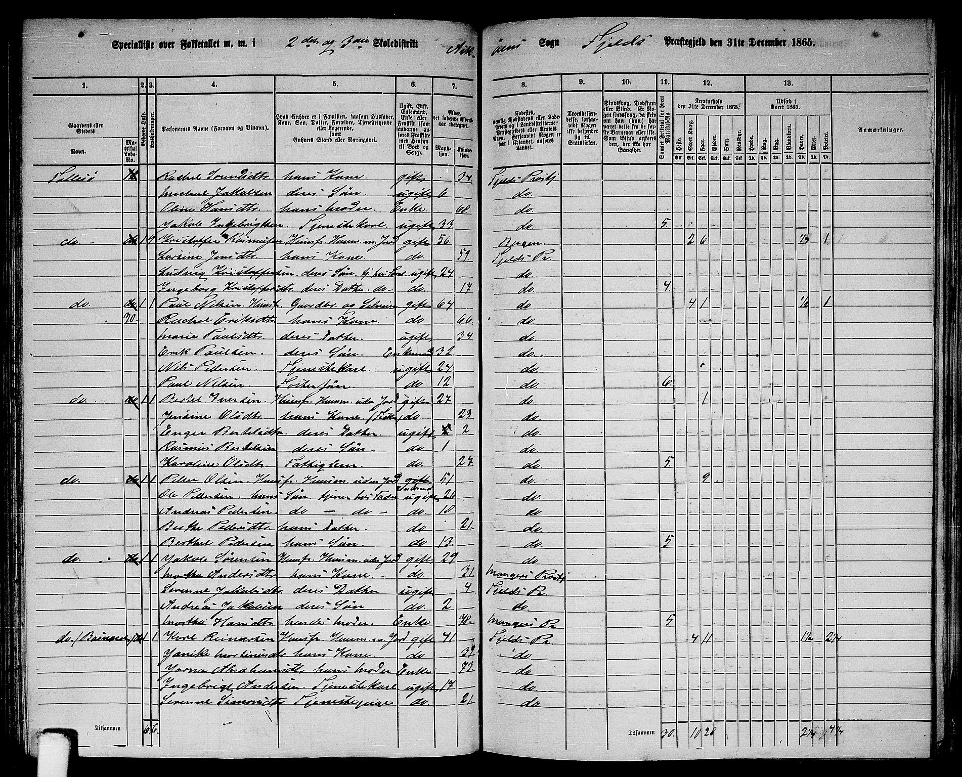 RA, 1865 census for Fjell, 1865, p. 136