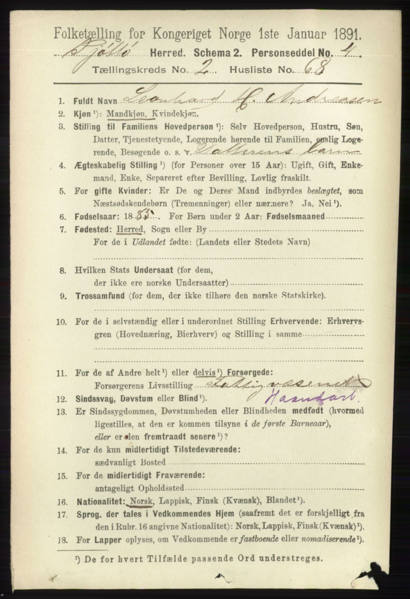 RA, 1891 census for 1817 Tjøtta, 1891, p. 1352