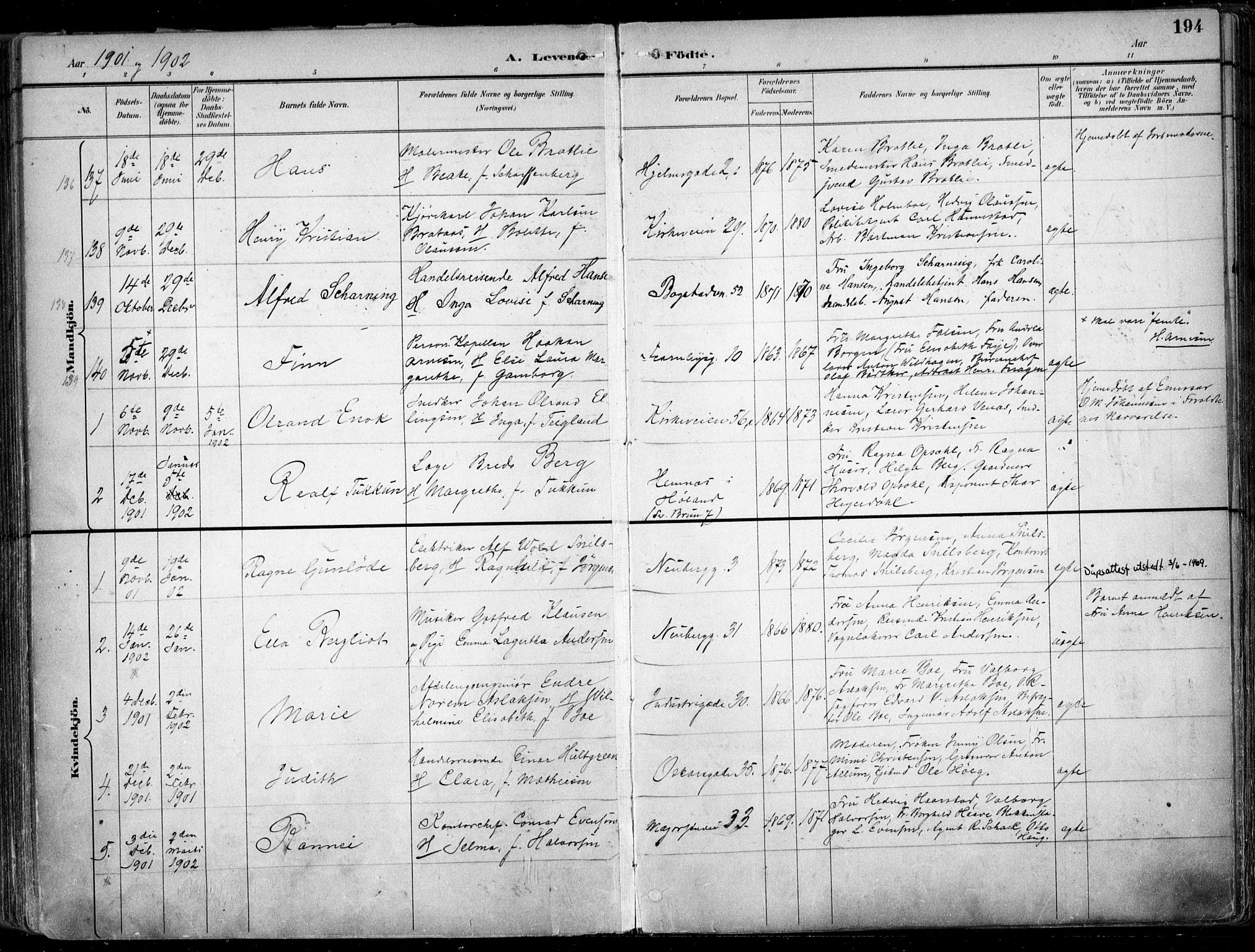Uranienborg prestekontor Kirkebøker, SAO/A-10877/F/Fa/L0005: Parish register (official) no. 5, 1895-1907, p. 194