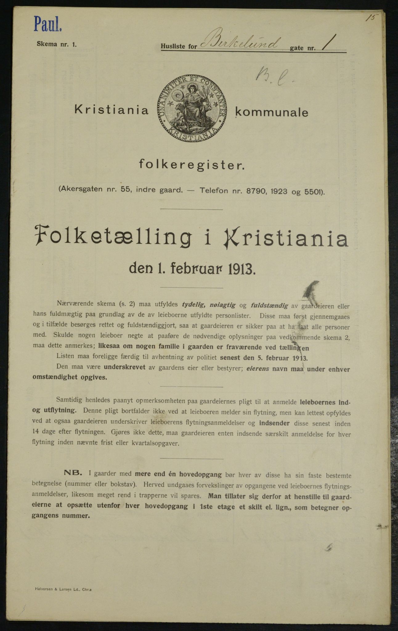 OBA, Municipal Census 1913 for Kristiania, 1913, p. 4876