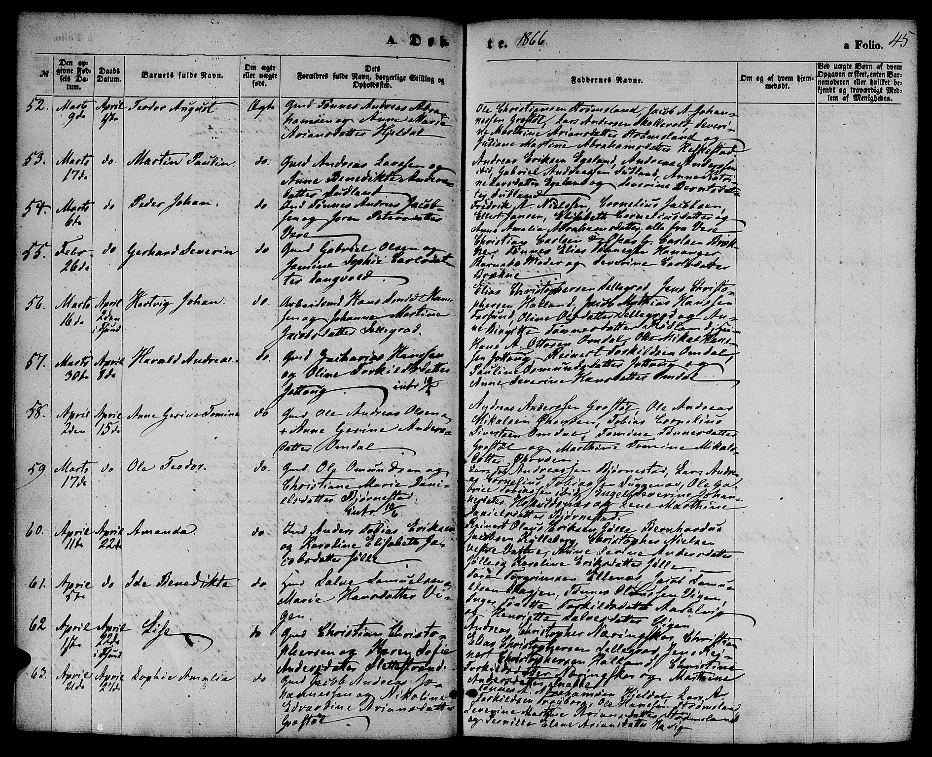 Lista sokneprestkontor, AV/SAK-1111-0027/F/Fb/L0003: Parish register (copy) no. B 3, 1862-1877, p. 45