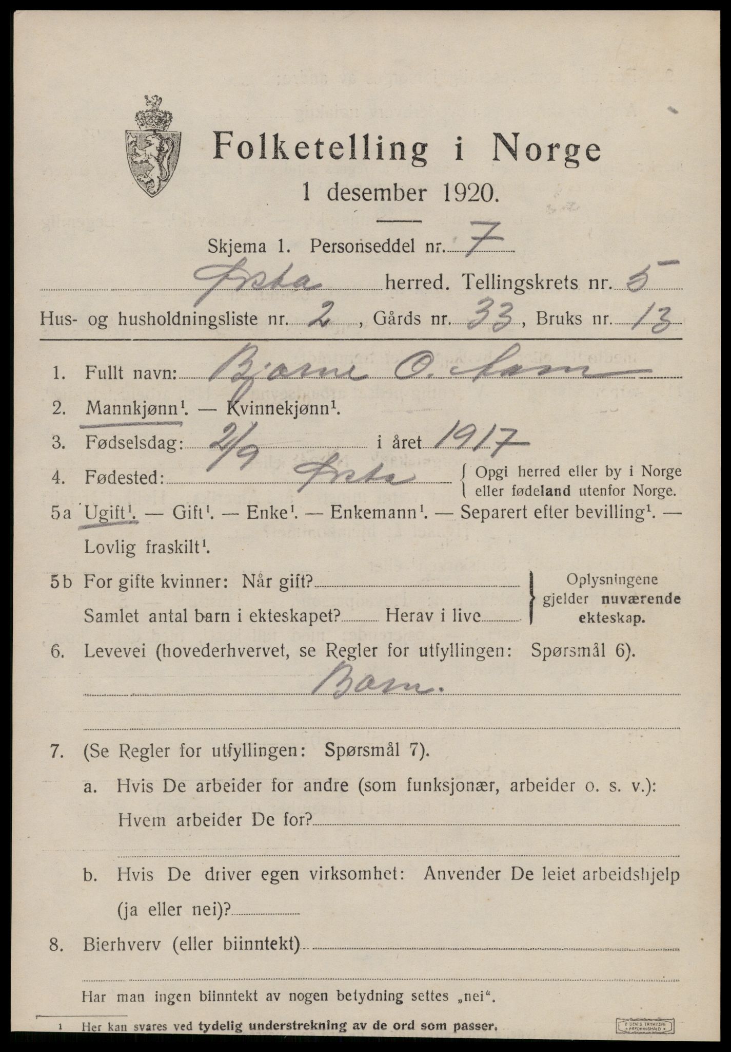 SAT, 1920 census for Ørsta, 1920, p. 4330