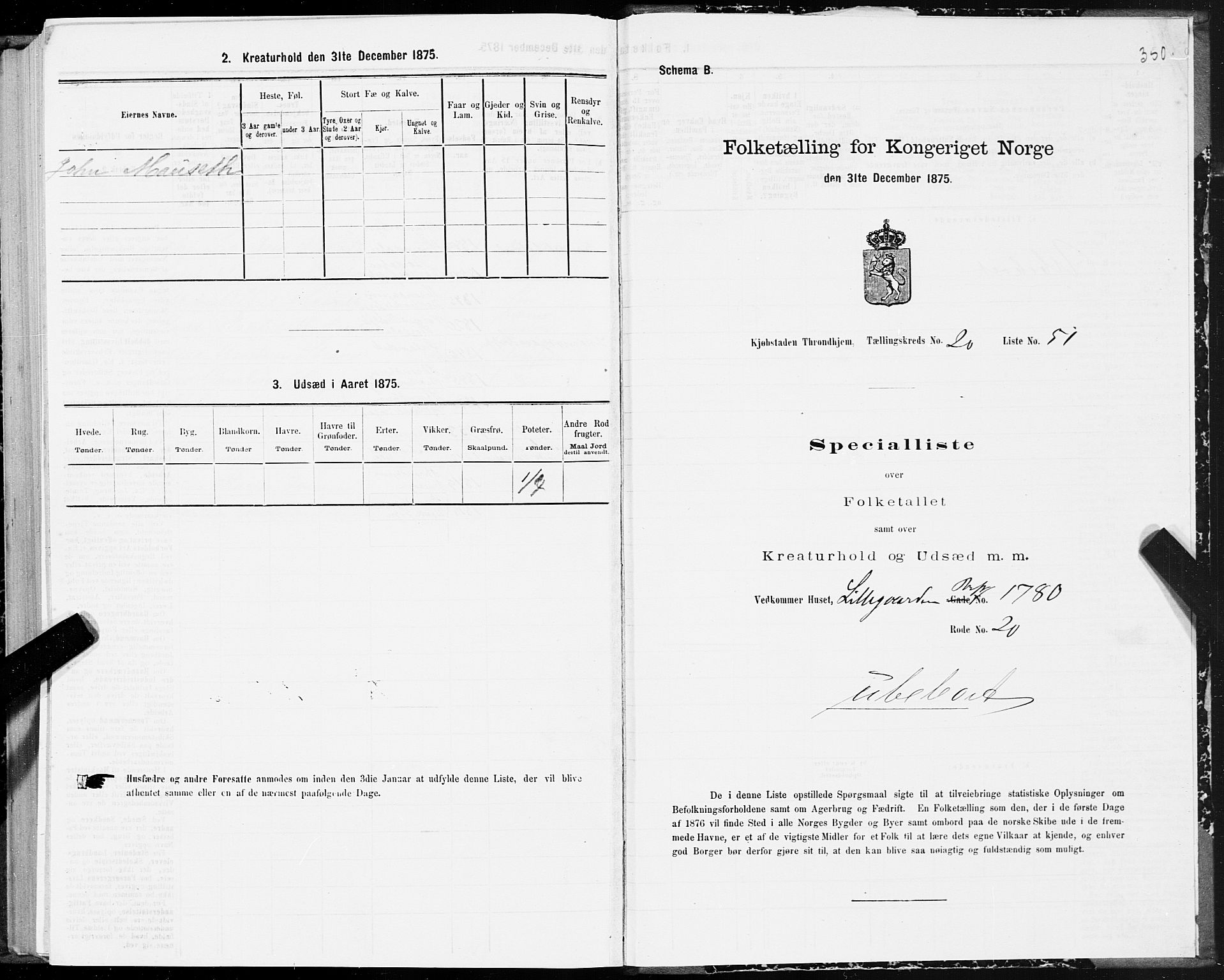 SAT, 1875 census for 1601 Trondheim, 1875, p. 10350