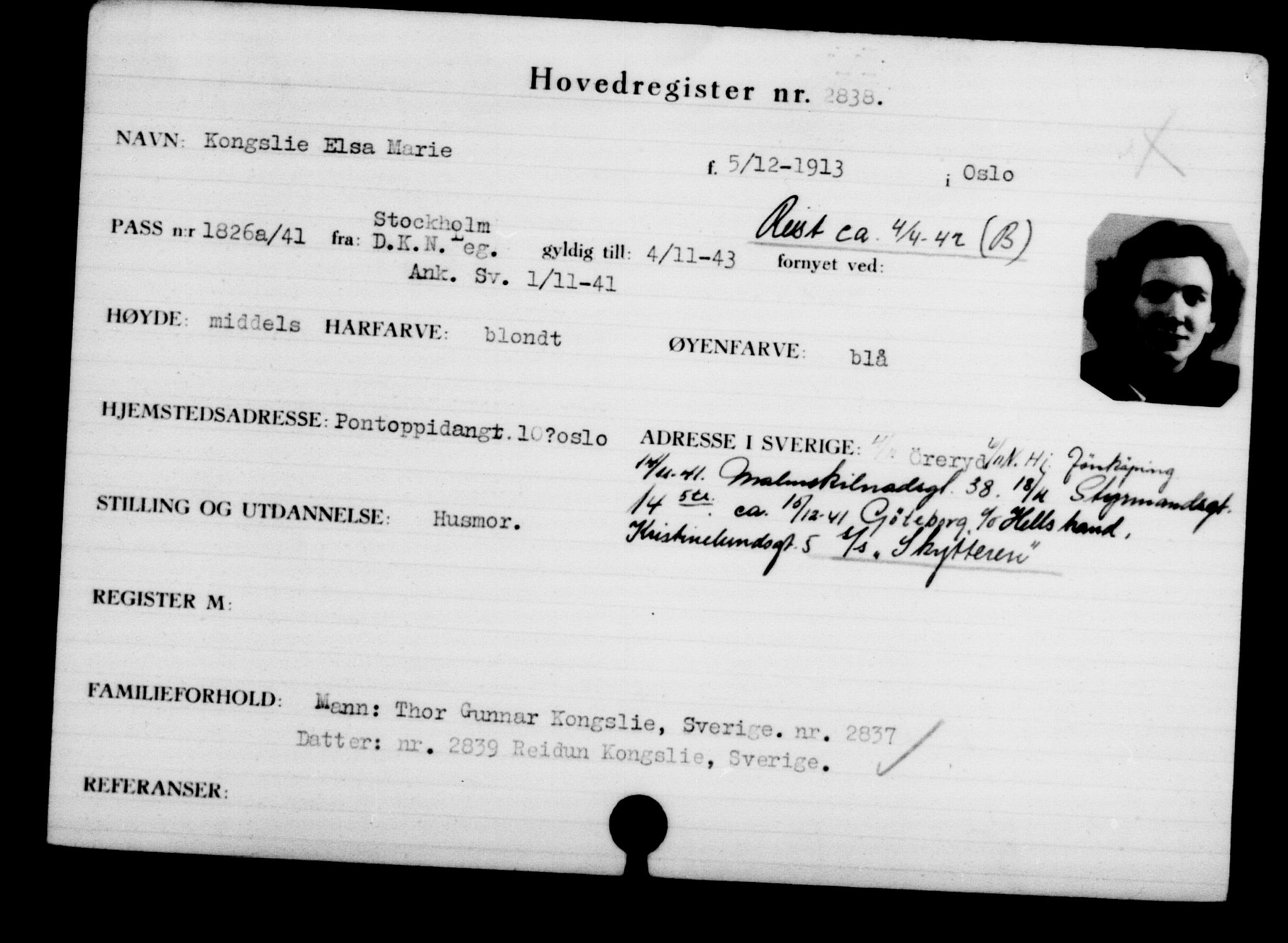 Utenriksstasjonene, Legasjonen i Stockholm, Flyktningkontoret, AV/RA-S-6753/V/Va/L0003: Kjesäterkartoteket, flyktninger med registreringsnr. 2001-3495, 1940-1945, p. 1235