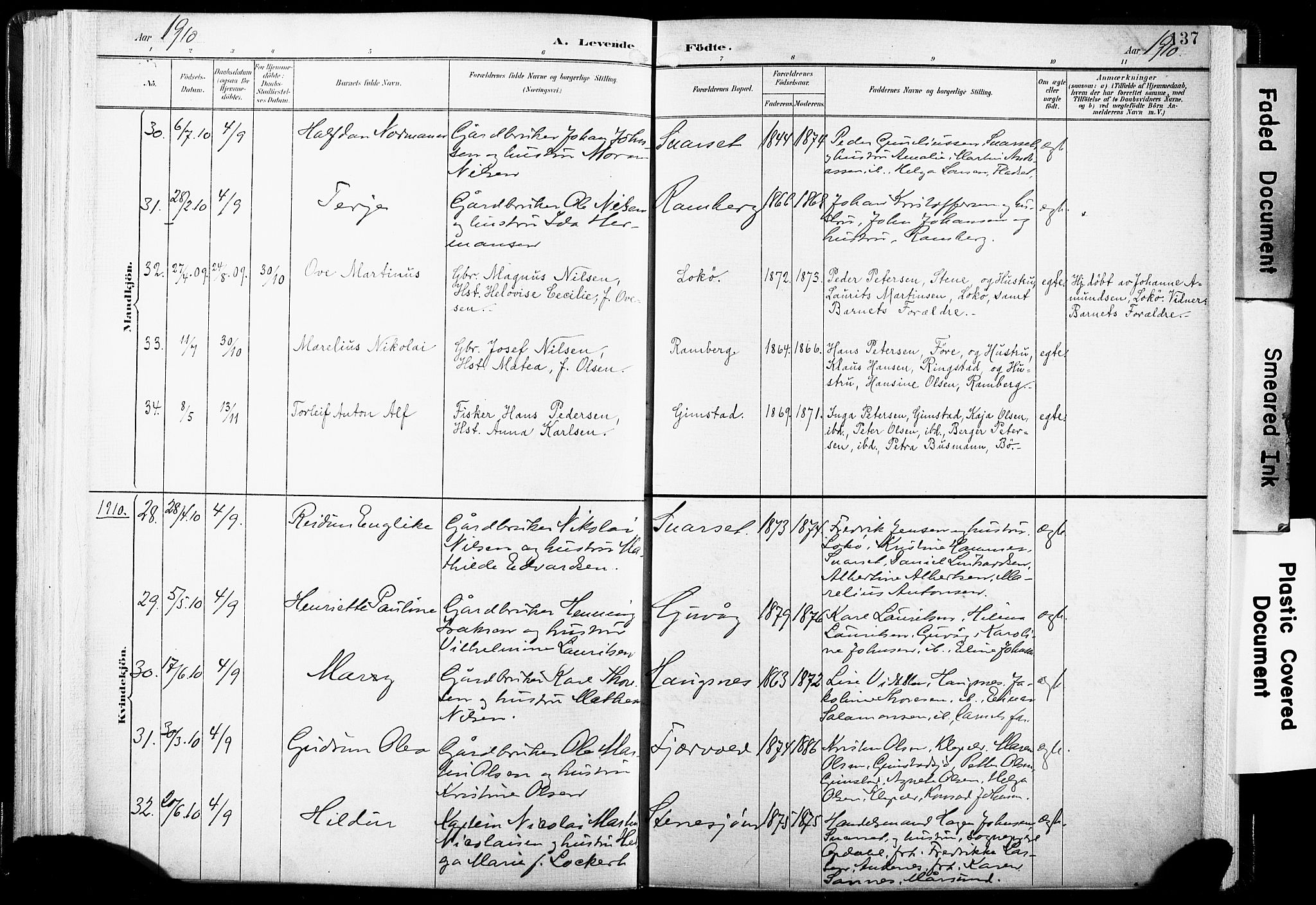Ministerialprotokoller, klokkerbøker og fødselsregistre - Nordland, SAT/A-1459/891/L1304: Parish register (official) no. 891A09, 1895-1921, p. 137