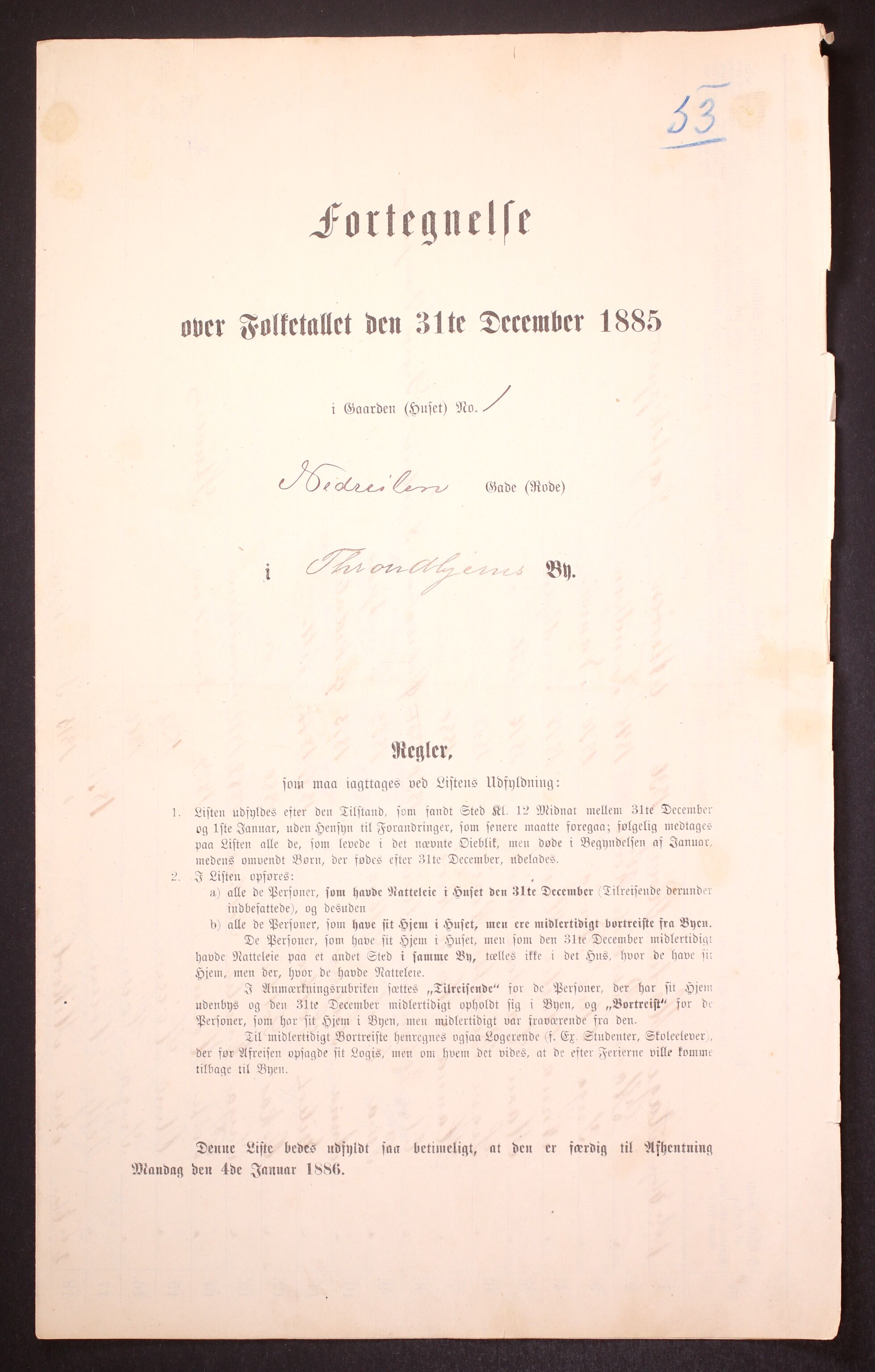 SAT, 1885 census for 1601 Trondheim, 1885, p. 3415