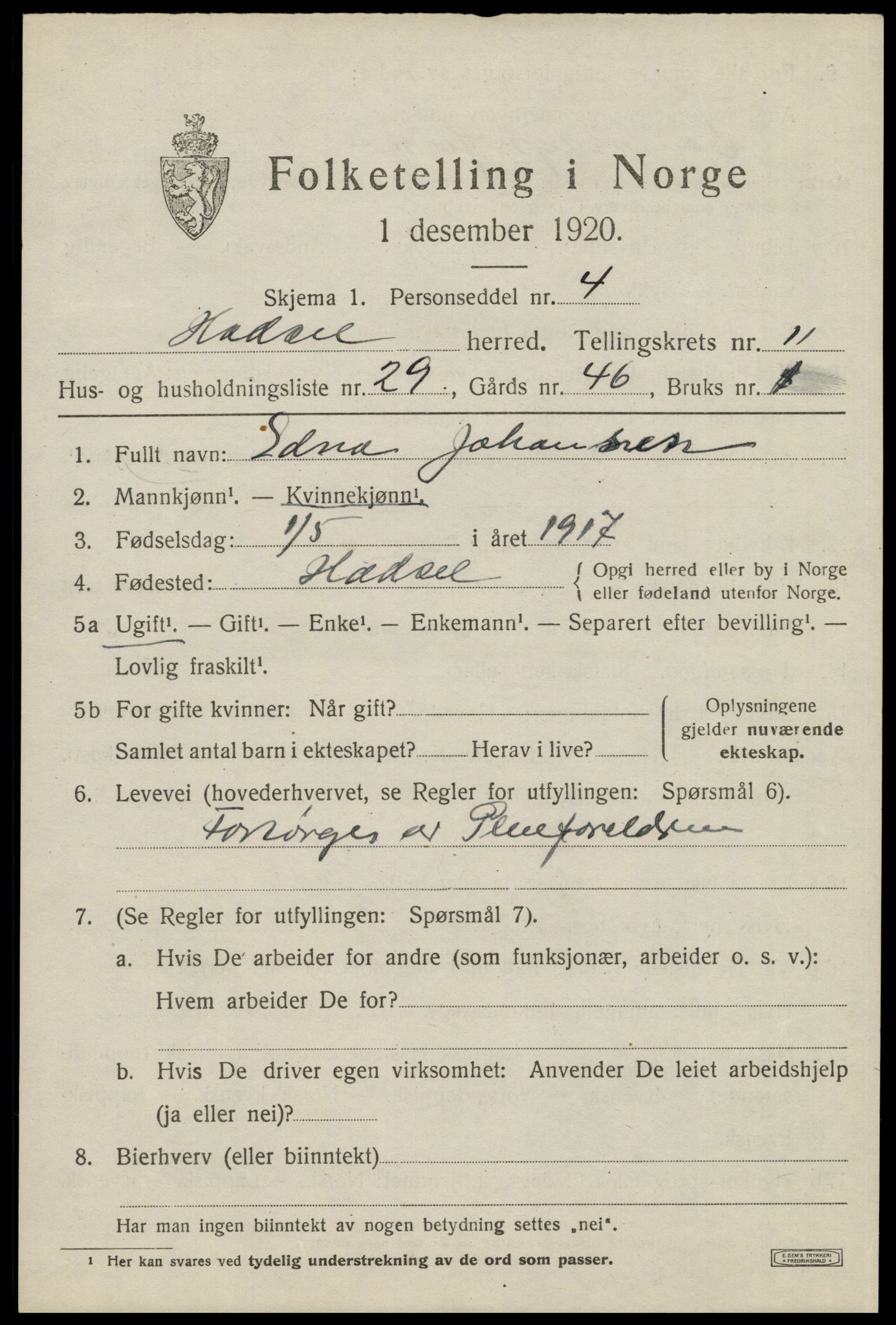 SAT, 1920 census for Hadsel, 1920, p. 9080