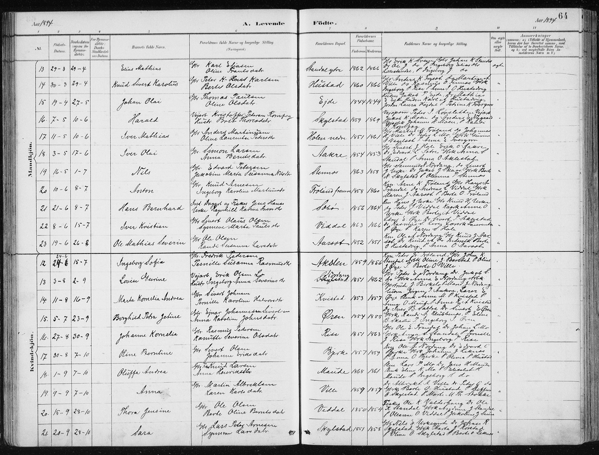 Ministerialprotokoller, klokkerbøker og fødselsregistre - Møre og Romsdal, AV/SAT-A-1454/515/L0215: Parish register (copy) no. 515C02, 1884-1906, p. 64