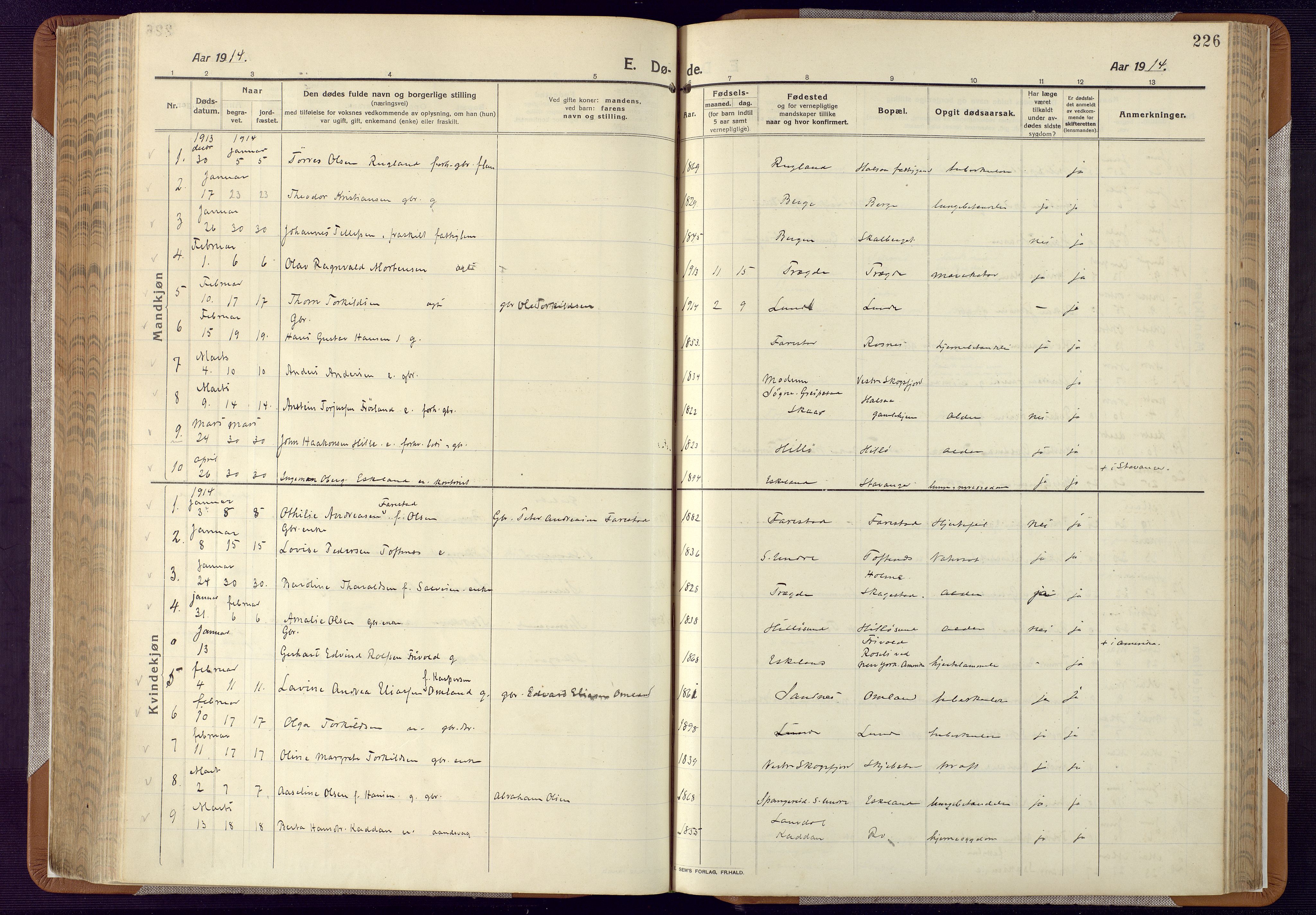 Mandal sokneprestkontor, AV/SAK-1111-0030/F/Fa/Faa/L0022: Parish register (official) no. A 22, 1913-1925, p. 226