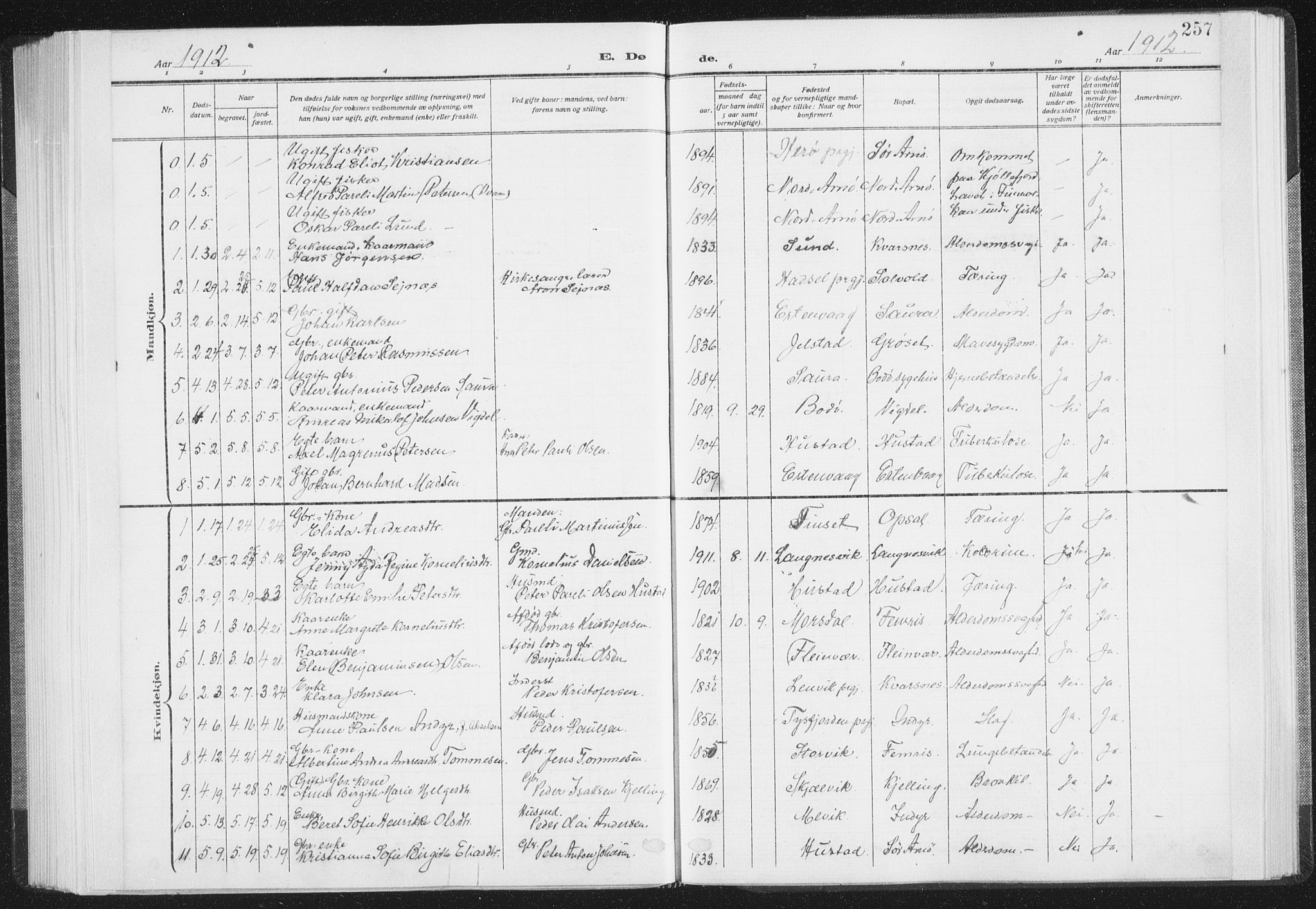 Ministerialprotokoller, klokkerbøker og fødselsregistre - Nordland, AV/SAT-A-1459/805/L0104: Parish register (official) no. 805A09, 1909-1926, p. 257