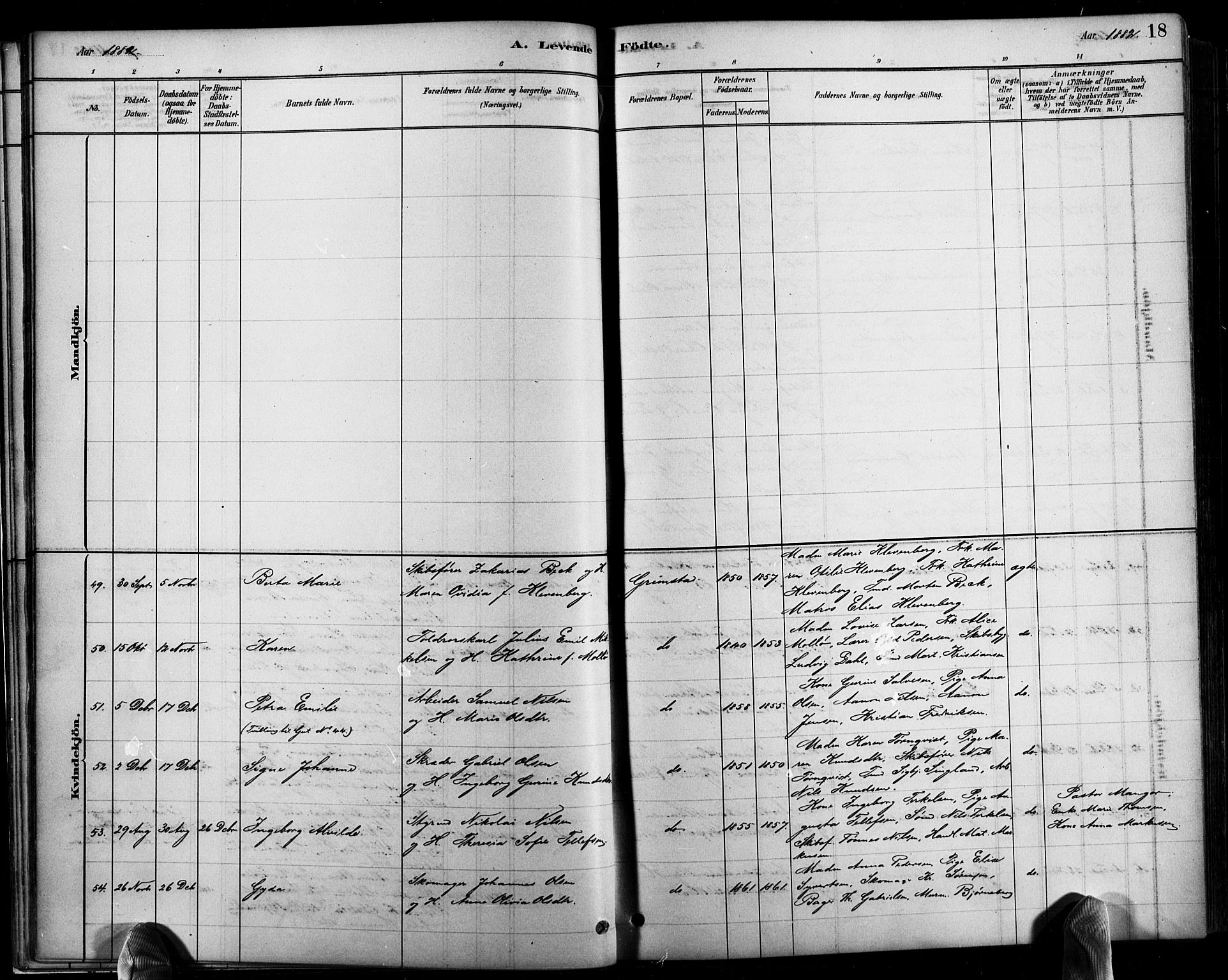 Grimstad sokneprestkontor, AV/SAK-1111-0017/F/Fb/L0001: Parish register (copy) no. B 1, 1881-1922, p. 18