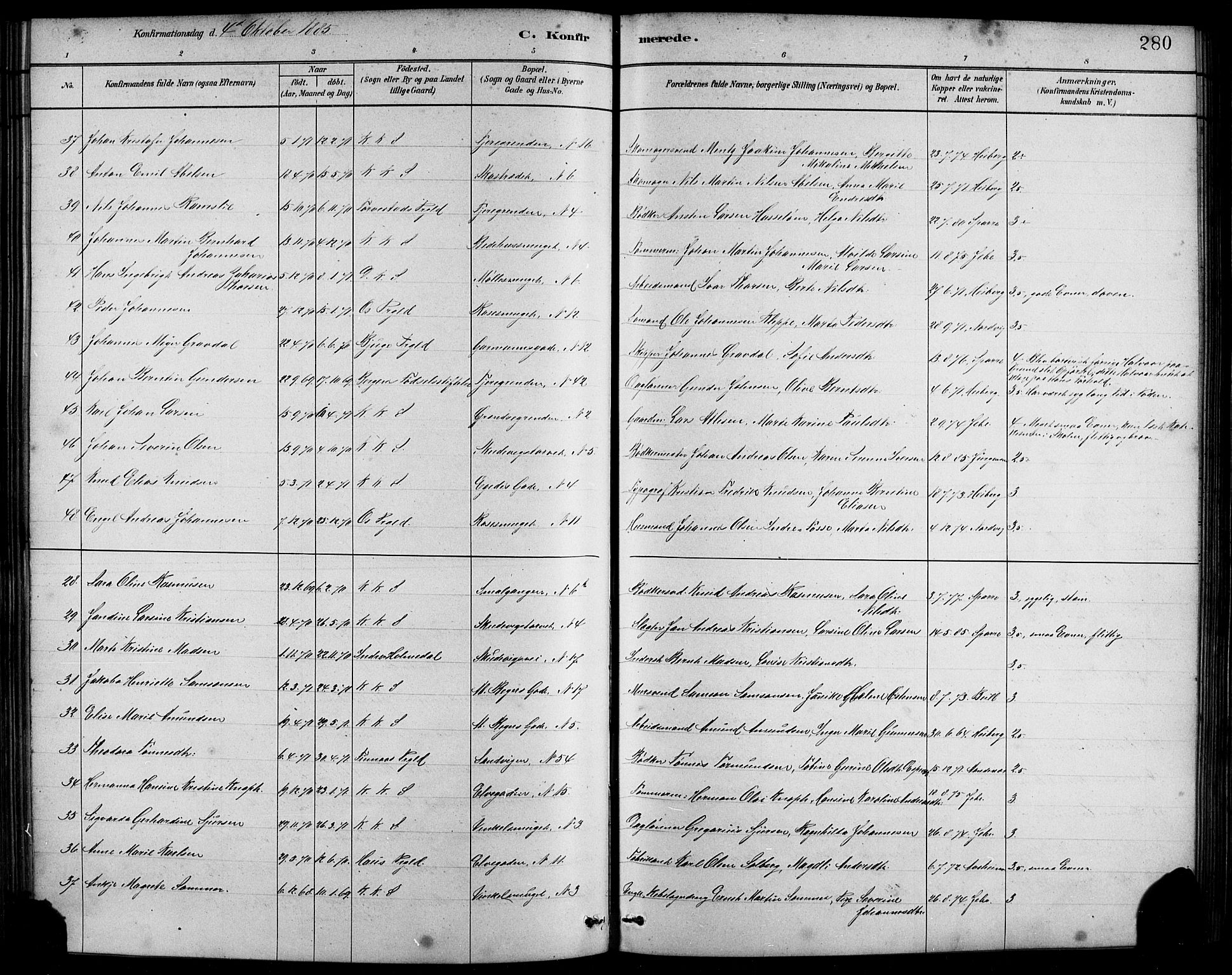 Sandviken Sokneprestembete, SAB/A-77601/H/Hb/L0001: Parish register (copy) no. A 2, 1879-1892, p. 280
