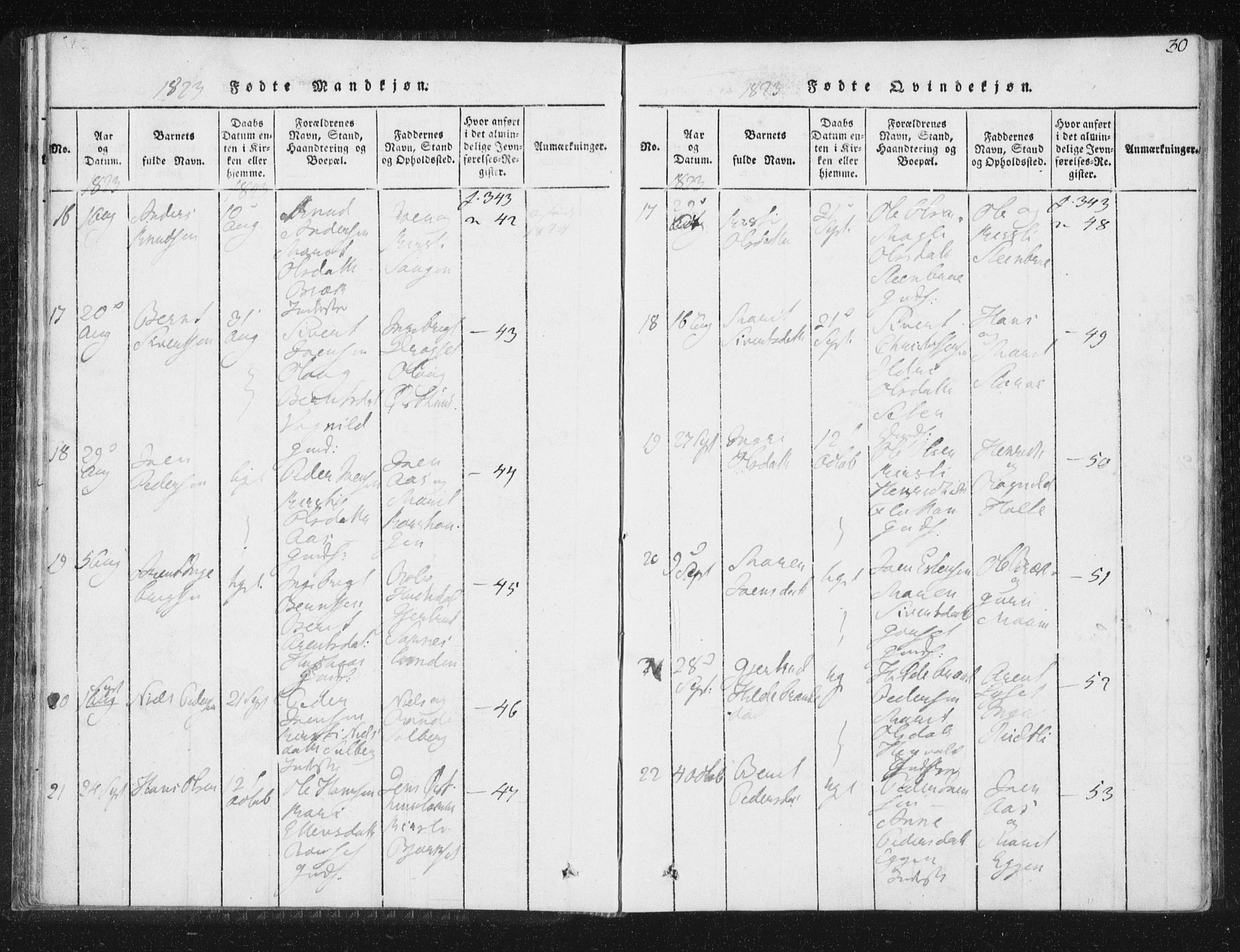 Ministerialprotokoller, klokkerbøker og fødselsregistre - Sør-Trøndelag, AV/SAT-A-1456/689/L1037: Parish register (official) no. 689A02, 1816-1842, p. 30