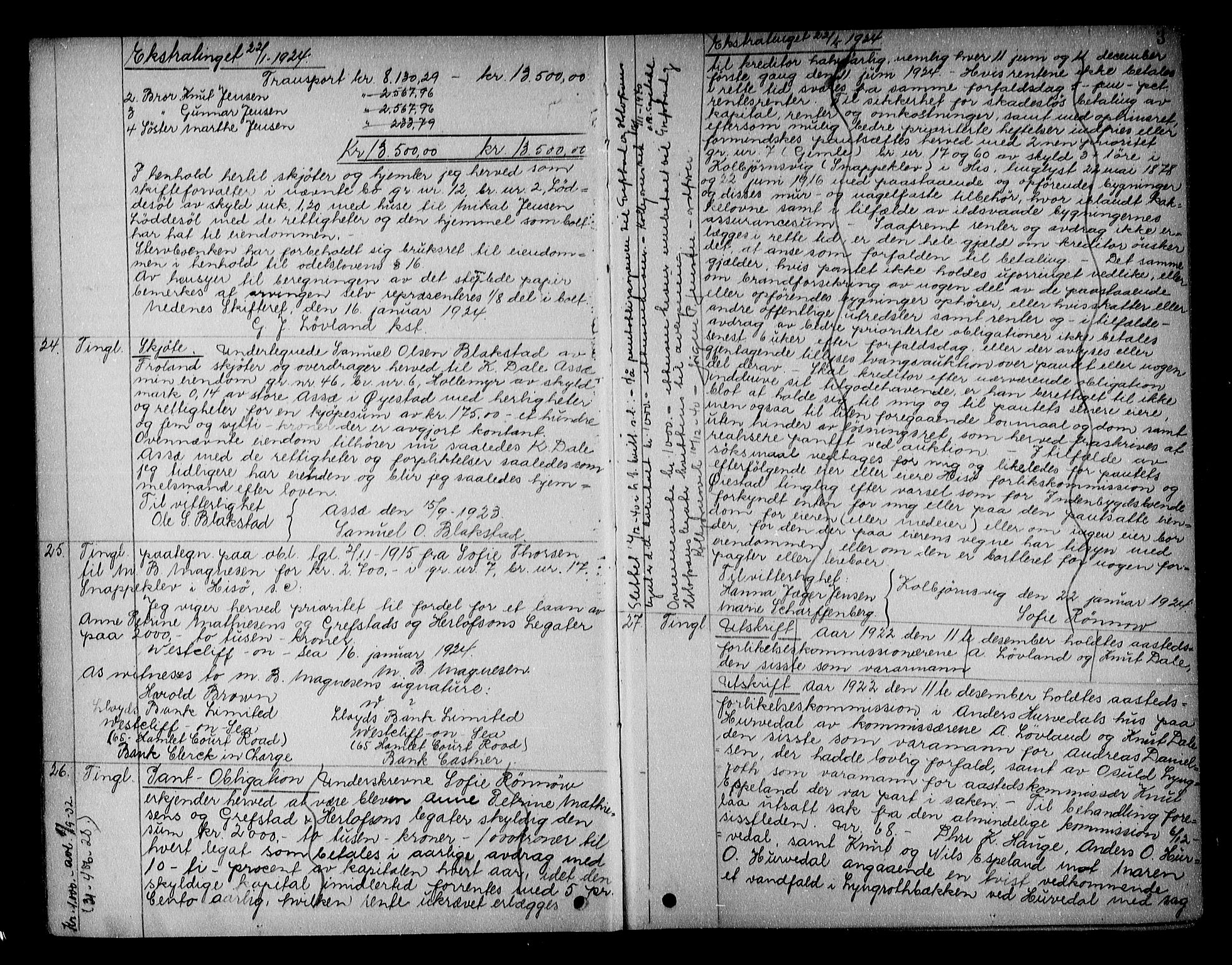 Nedenes sorenskriveri, AV/SAK-1221-0006/G/Gb/Gba/L0030: Mortgage book no. 26, 1924-1926, p. 3