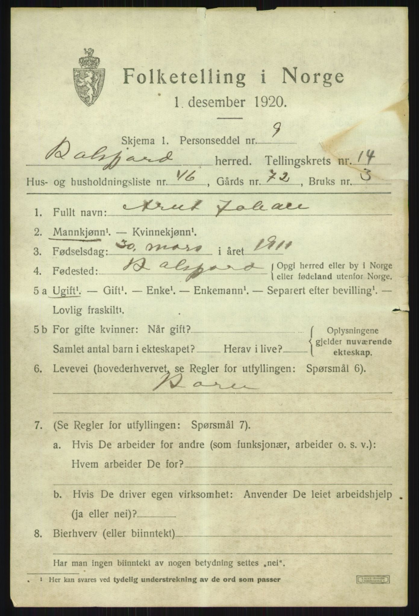 SATØ, 1920 census for Balsfjord, 1920, p. 8715