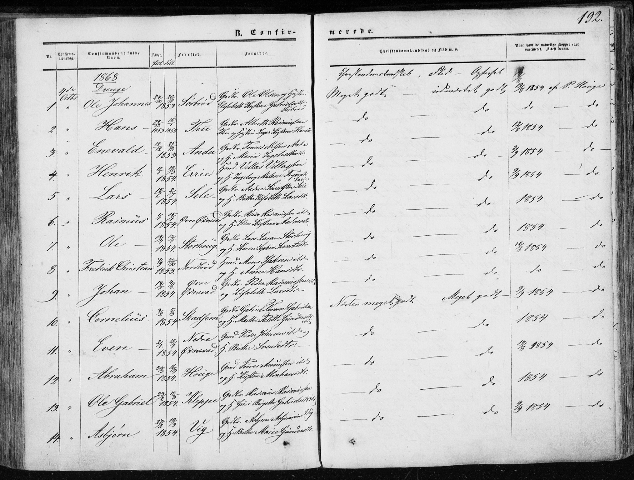 Klepp sokneprestkontor, SAST/A-101803/001/3/30BA/L0005: Parish register (official) no. A 5, 1853-1870, p. 192
