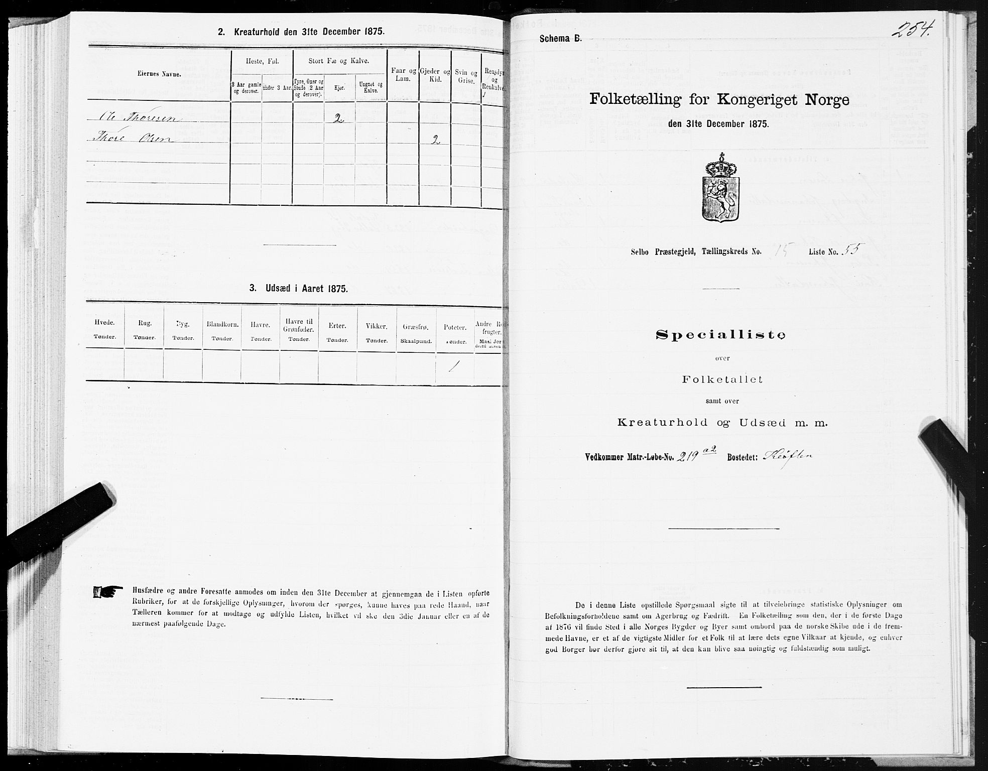 SAT, 1875 census for 1664P Selbu, 1875, p. 7254