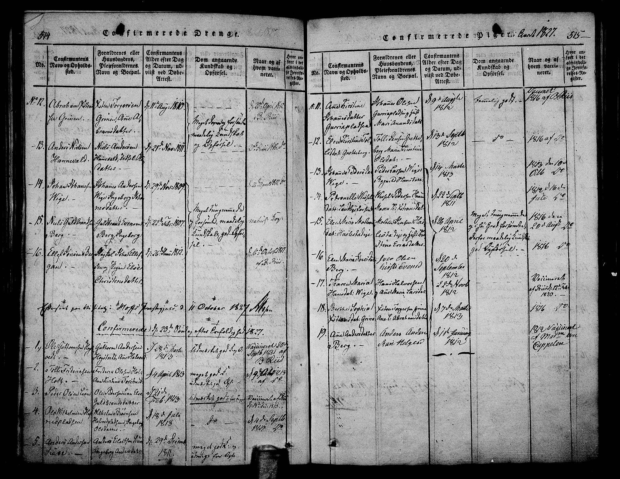 Hof kirkebøker, AV/SAKO-A-64/F/Fa/L0004: Parish register (official) no. I 4, 1814-1843, p. 514-515