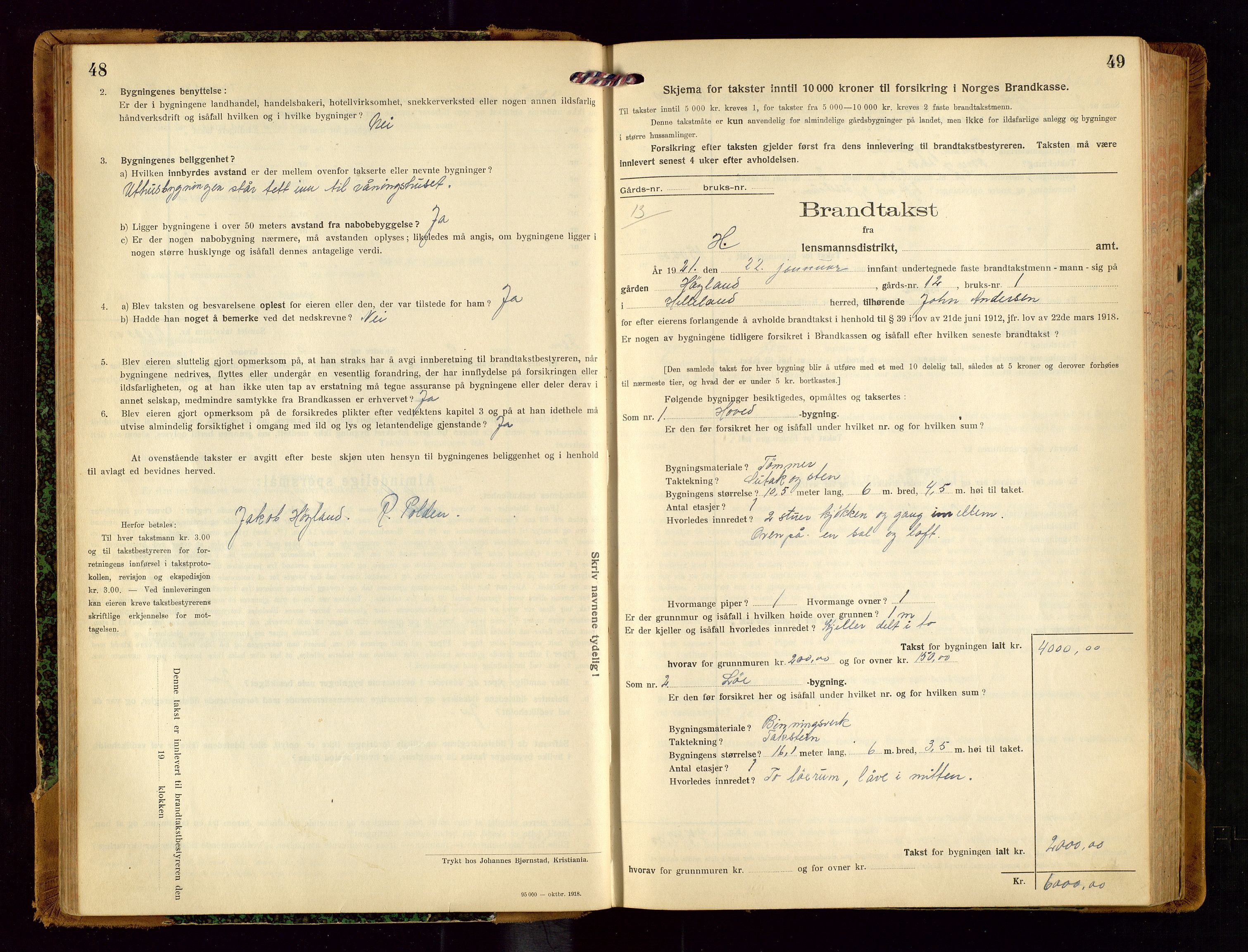 Helleland lensmannskontor, AV/SAST-A-100209/Gob/L0002: "Brandtakstprotokoll", 1921-1930, p. 48-49