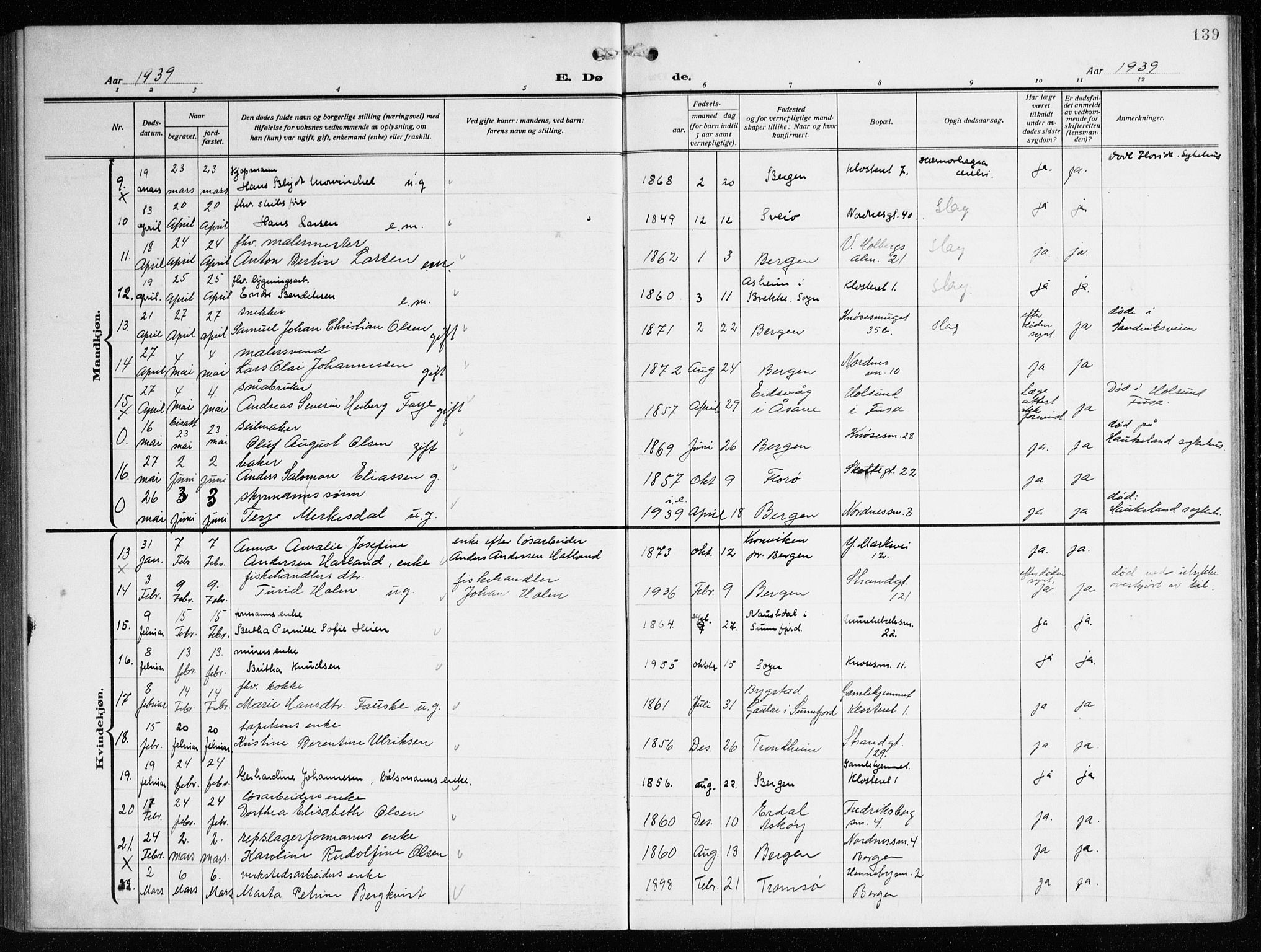 Nykirken Sokneprestembete, AV/SAB-A-77101/H/Haa/L0046: Parish register (official) no. E 6, 1918-1944, p. 139