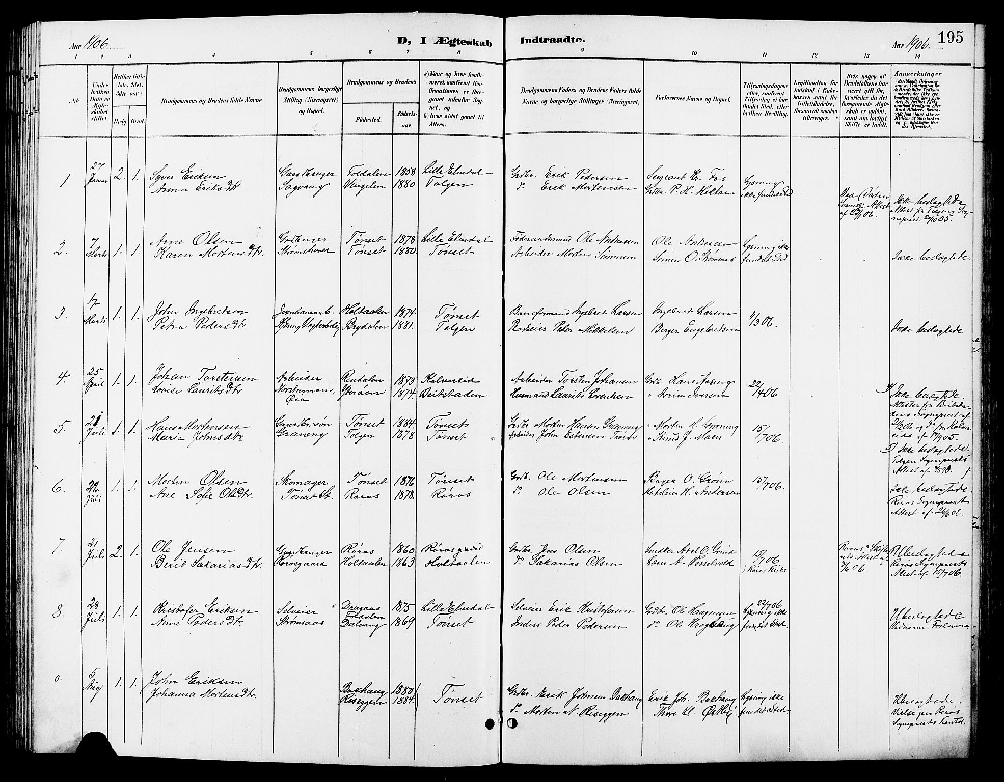 Tynset prestekontor, SAH/PREST-058/H/Ha/Hab/L0009: Parish register (copy) no. 9, 1900-1914, p. 195