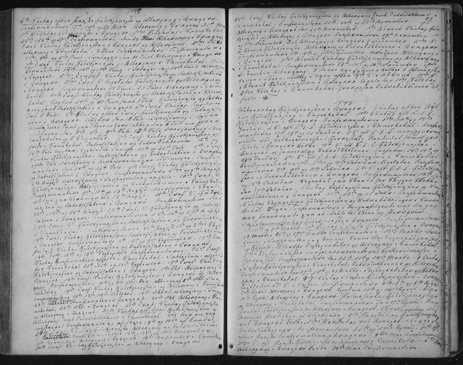 Kragerø kirkebøker, SAKO/A-278/F/Fa/L0006: Parish register (official) no. 6, 1847-1861, p. 20
