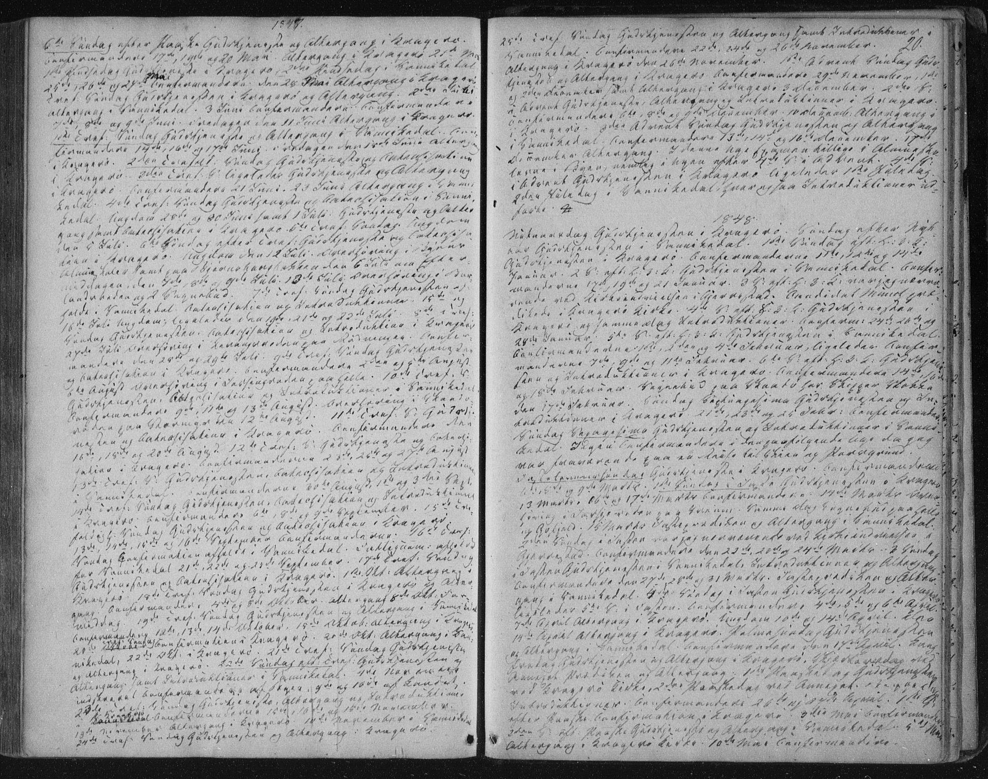 Kragerø kirkebøker, AV/SAKO-A-278/F/Fa/L0006: Parish register (official) no. 6, 1847-1861, p. 20