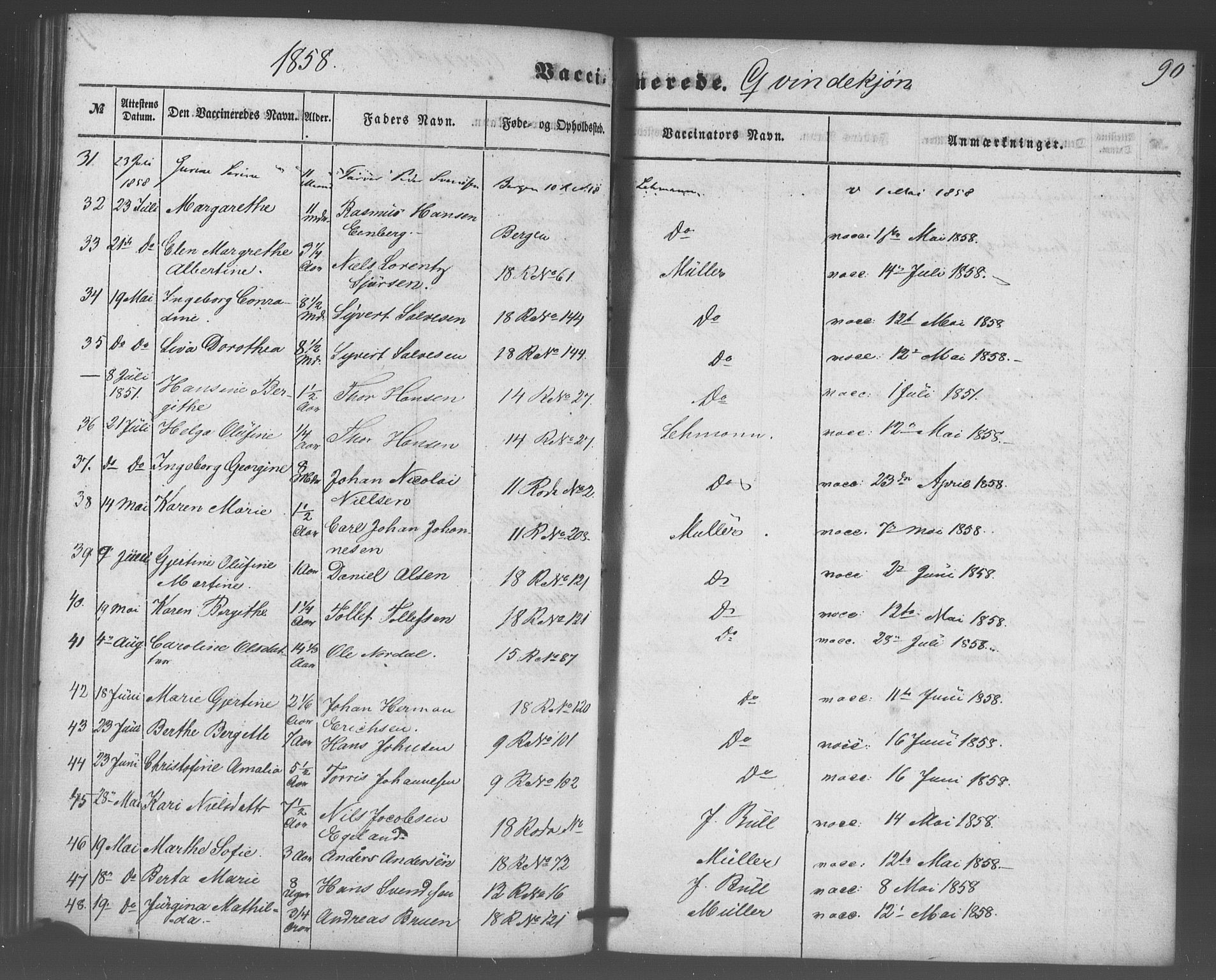 Domkirken sokneprestembete, AV/SAB-A-74801/H/Haa/L0047: Parish register (official) no. F 2, 1852-1868, p. 90