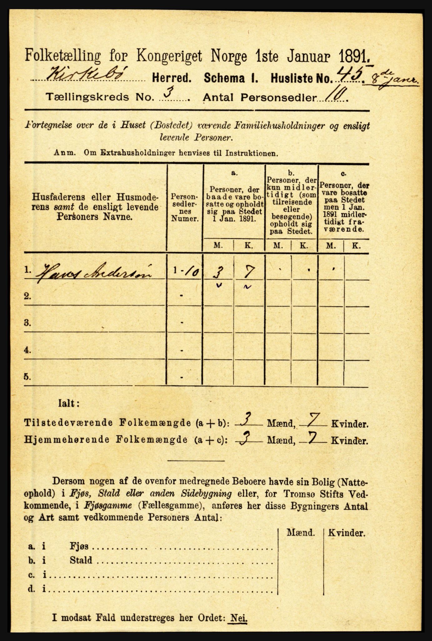 RA, 1891 census for 1416 Kyrkjebø, 1891, p. 536