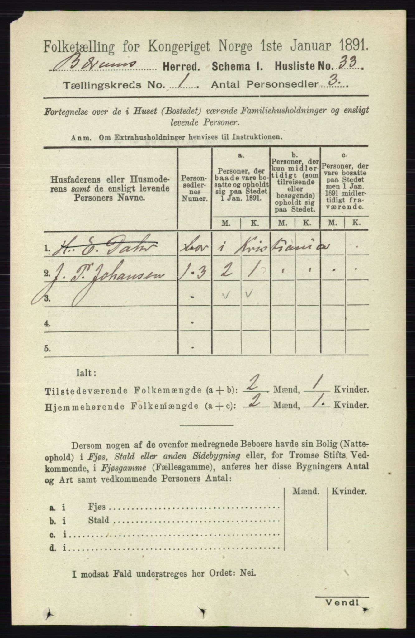 RA, 1891 census for 0219 Bærum, 1891, p. 76