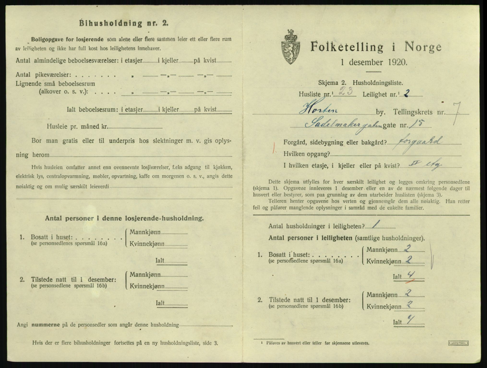 SAKO, 1920 census for Horten, 1920, p. 7271