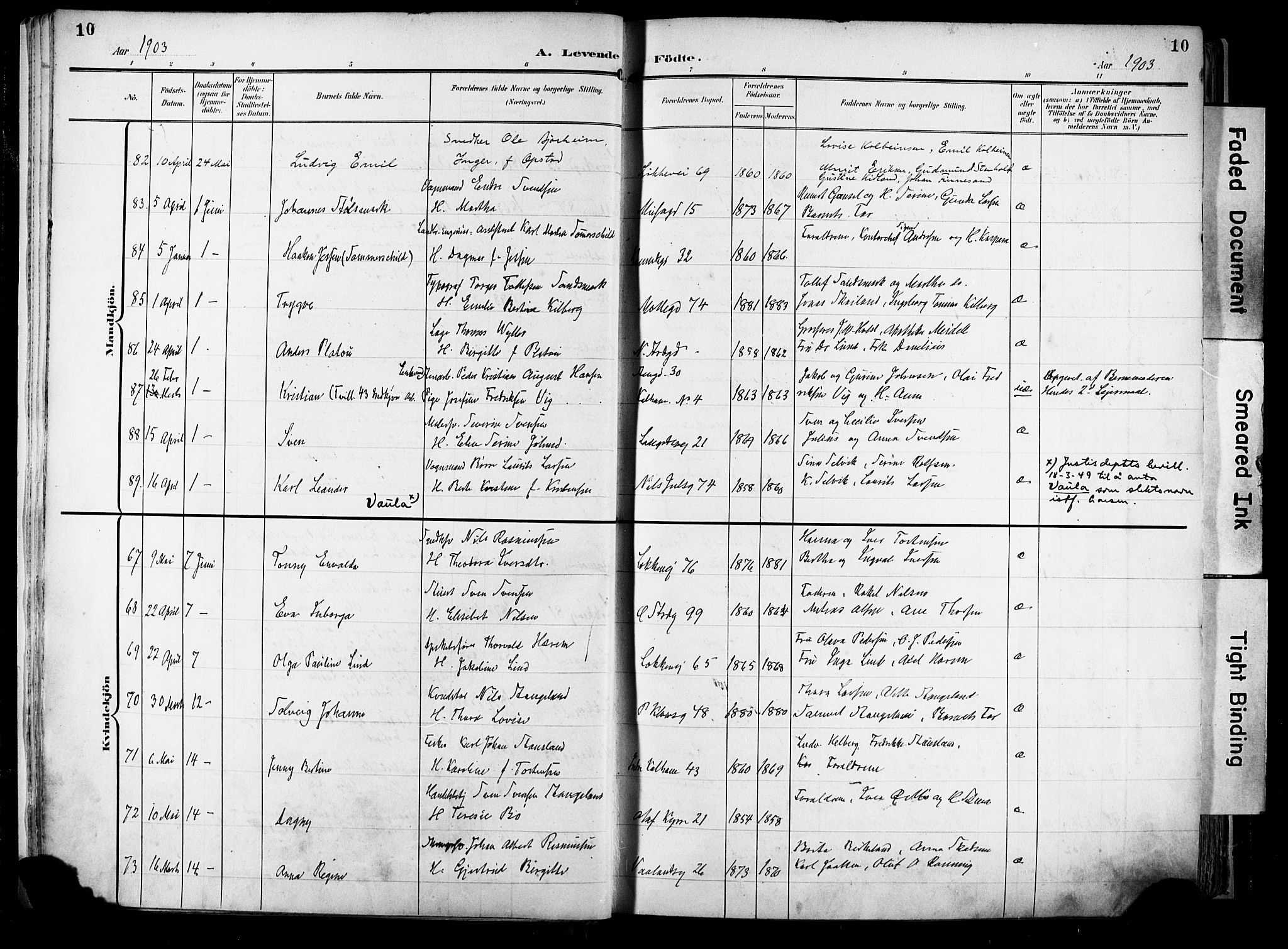 Domkirken sokneprestkontor, SAST/A-101812/001/30/30BA/L0033: Parish register (official) no. A 32, 1903-1915, p. 10