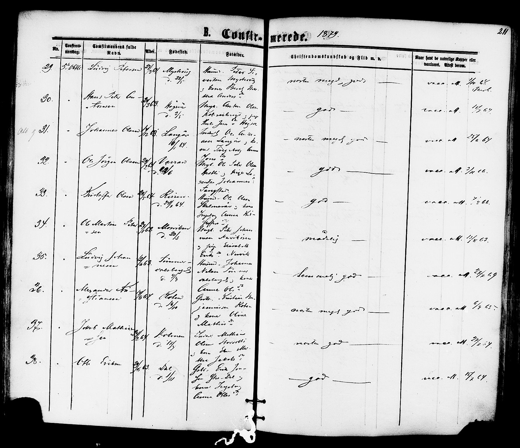 Ministerialprotokoller, klokkerbøker og fødselsregistre - Nord-Trøndelag, AV/SAT-A-1458/701/L0009: Parish register (official) no. 701A09 /1, 1864-1882, p. 211