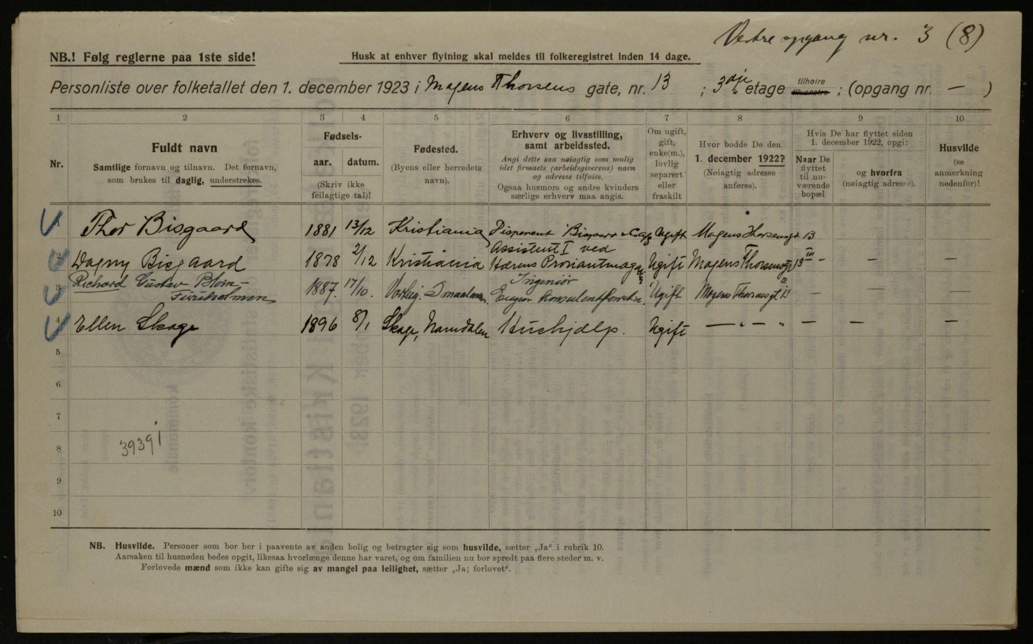 OBA, Municipal Census 1923 for Kristiania, 1923, p. 72604