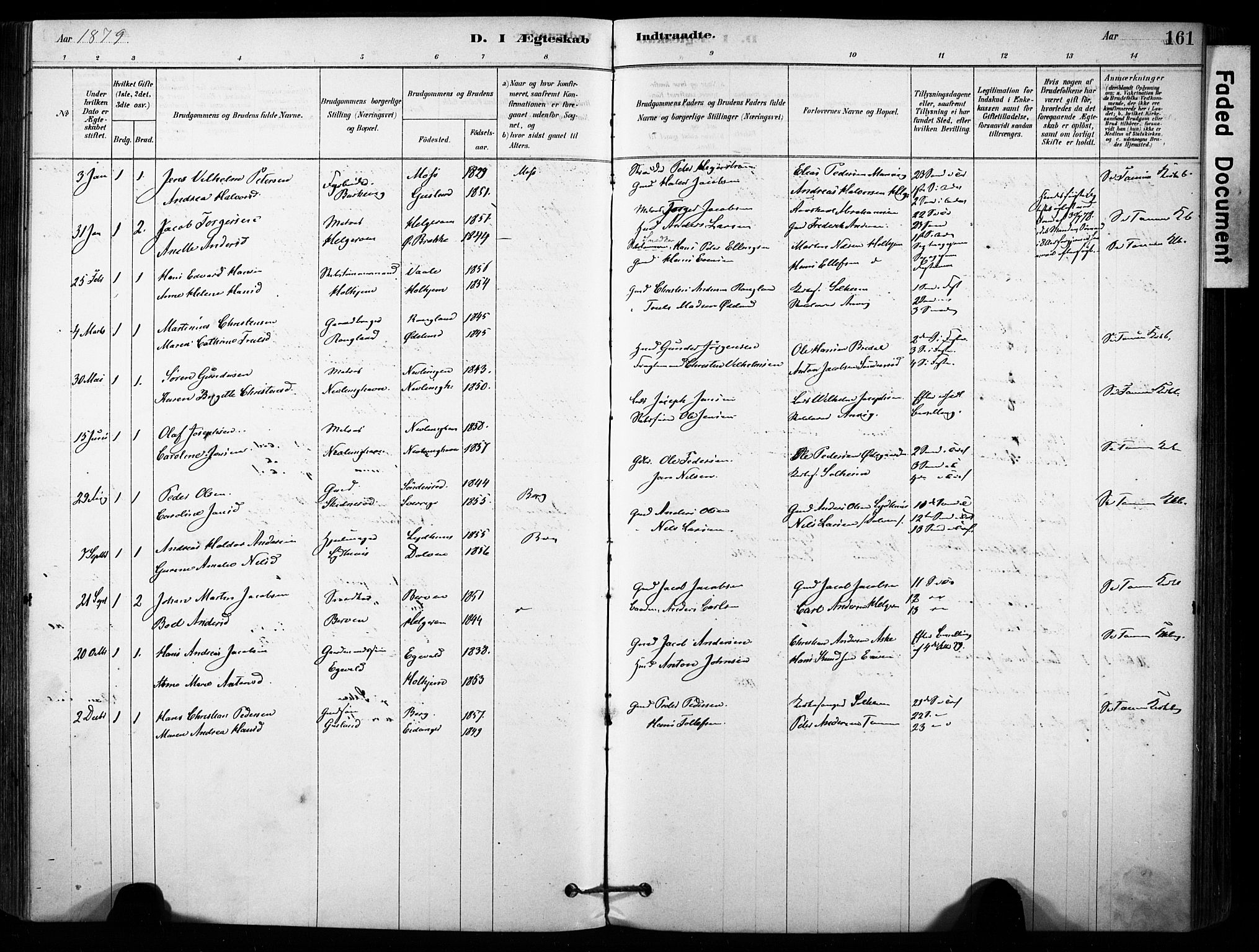 Brunlanes kirkebøker, SAKO/A-342/F/Fb/L0001: Parish register (official) no. II 1, 1878-1899, p. 161