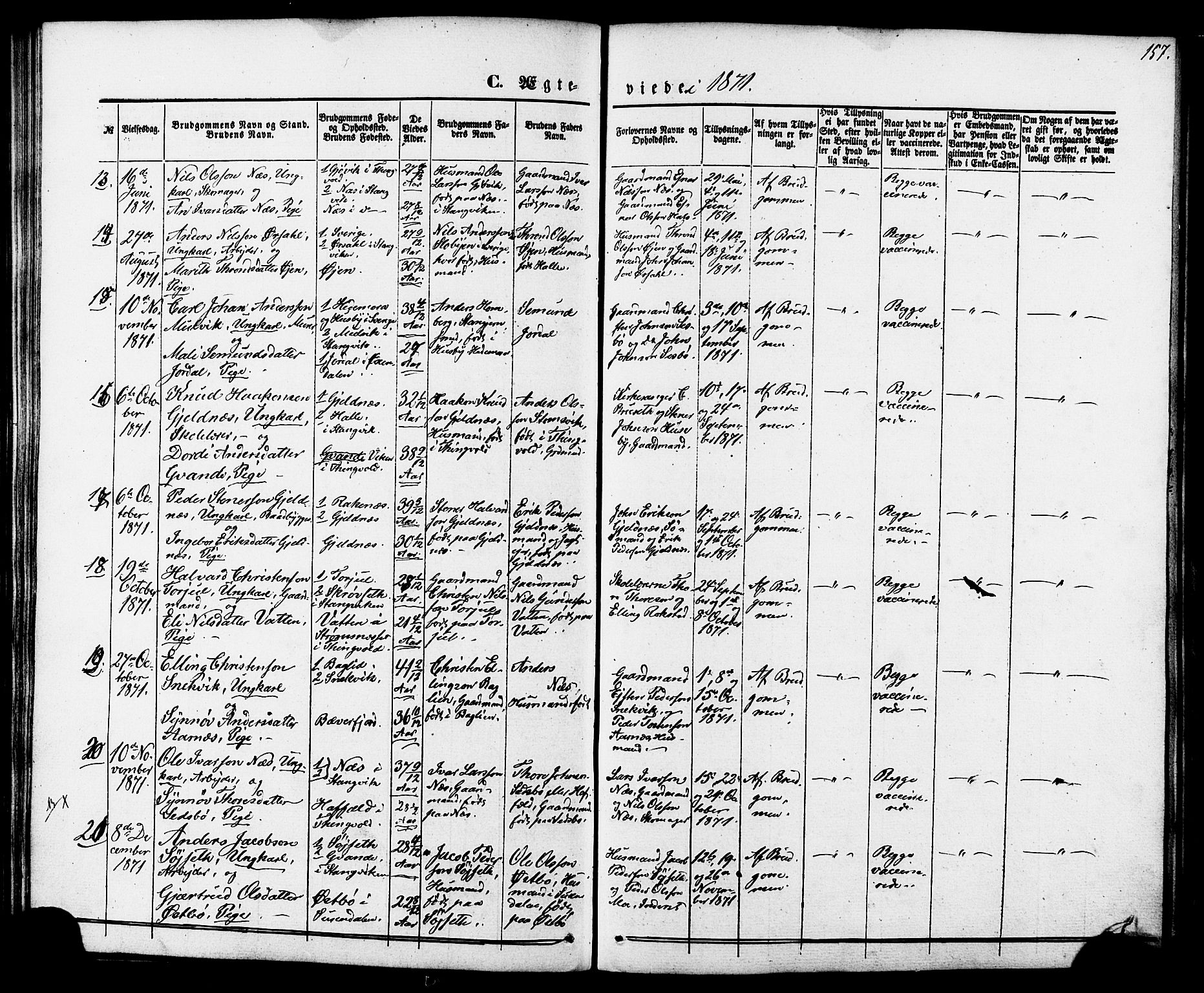 Ministerialprotokoller, klokkerbøker og fødselsregistre - Møre og Romsdal, AV/SAT-A-1454/592/L1027: Parish register (official) no. 592A05, 1865-1878, p. 157