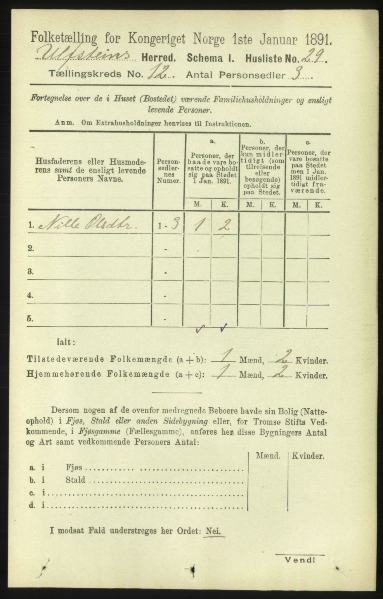 RA, 1891 census for 1516 Ulstein, 1891, p. 3833