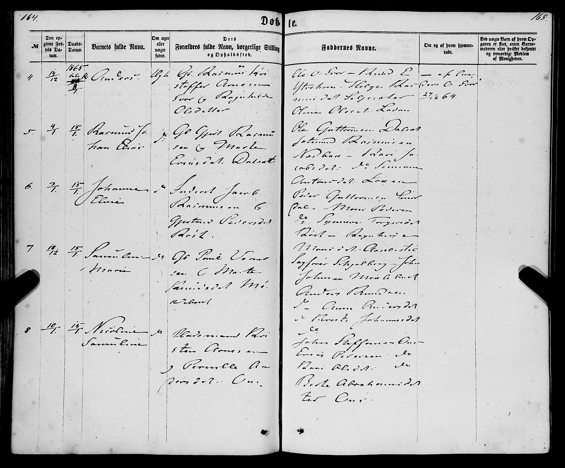 Eid sokneprestembete, AV/SAB-A-82301/H/Haa/Haaa/L0009: Parish register (official) no. A 9, 1861-1868, p. 164-165