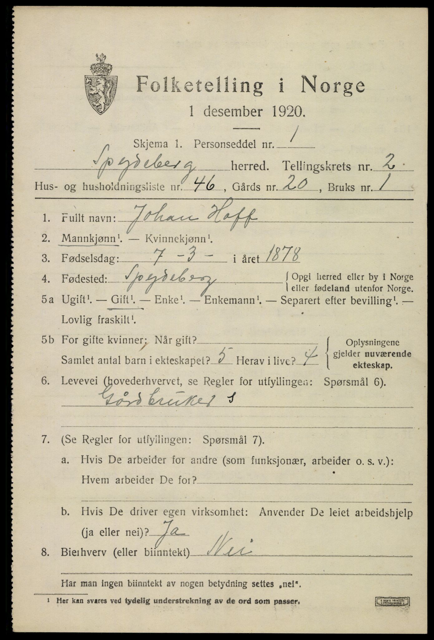 SAO, 1920 census for Spydeberg, 1920, p. 3435