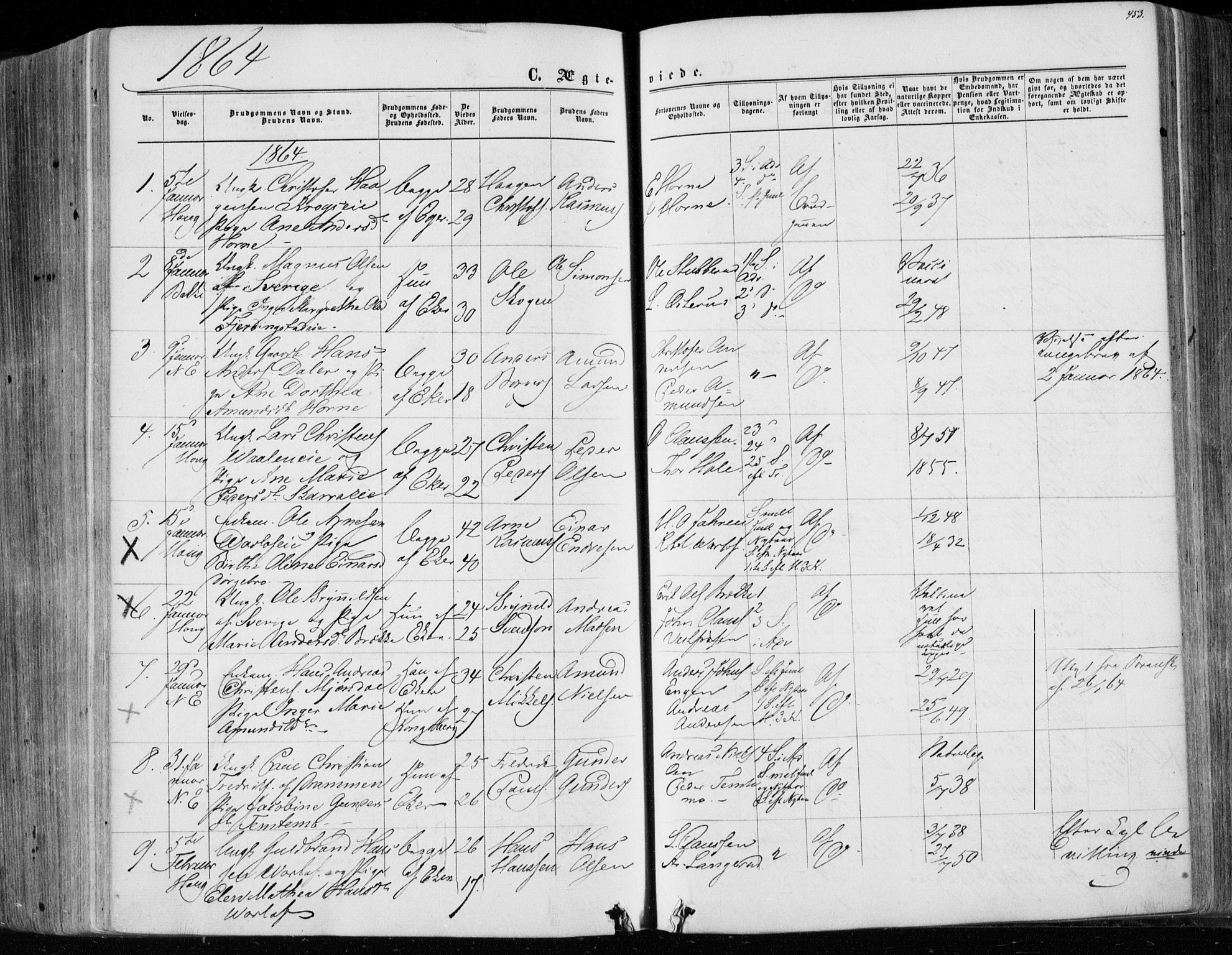 Eiker kirkebøker, SAKO/A-4/F/Fa/L0016: Parish register (official) no. I 16, 1860-1868, p. 453