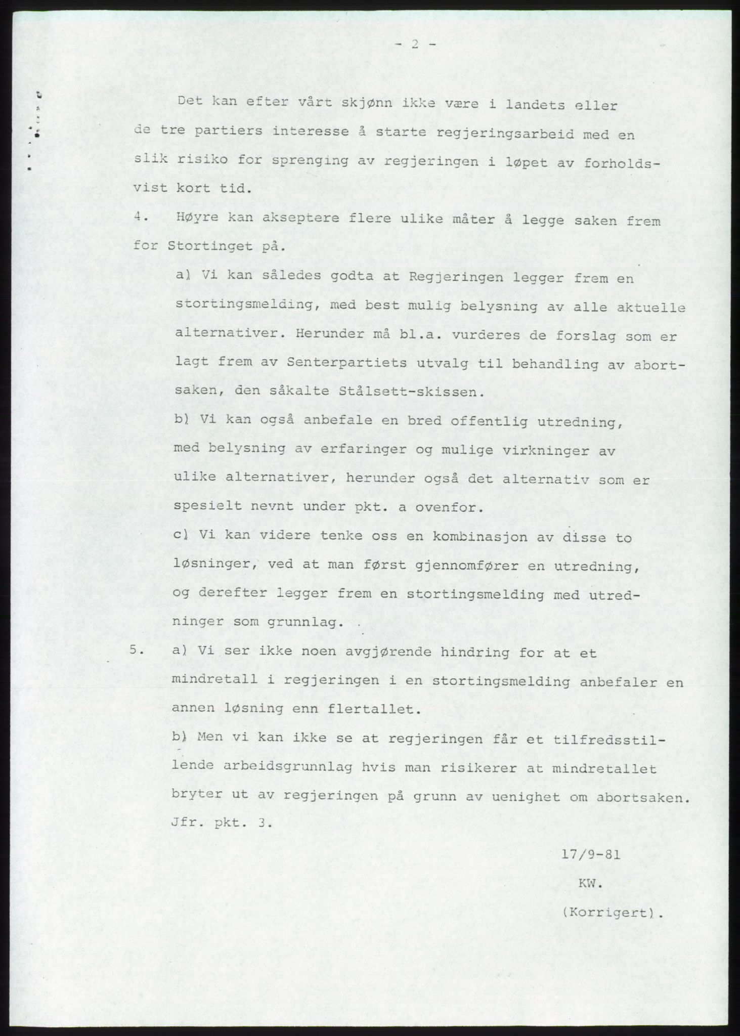 Forhandlingsmøtene 1981 mellom Høyre, KrF og Senterpartiet om dannelse av regjering, AV/RA-PA-0695/A/L0001: Forhandlingsprotokoll, 1981, p. 15