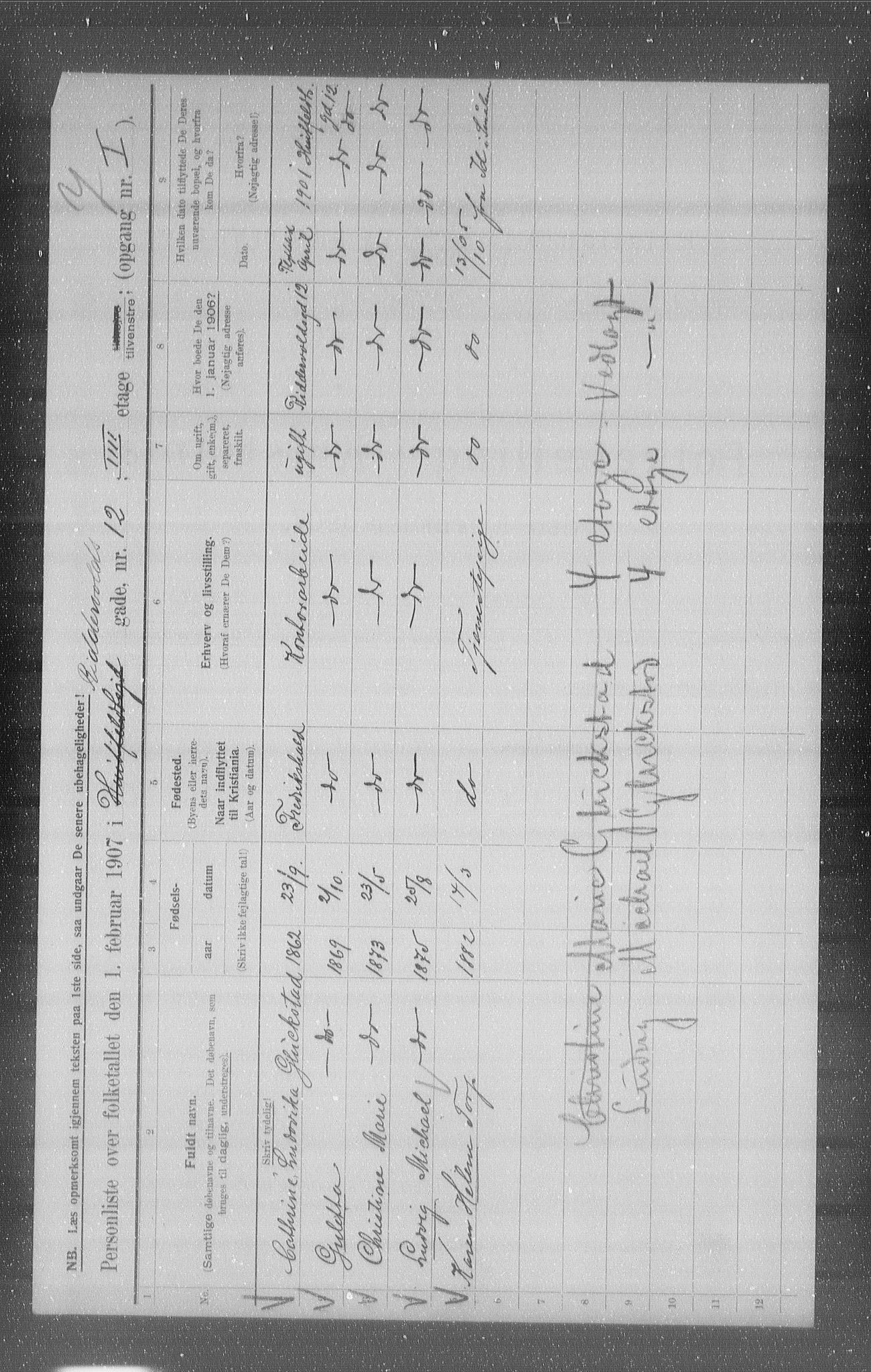 OBA, Municipal Census 1907 for Kristiania, 1907, p. 42431