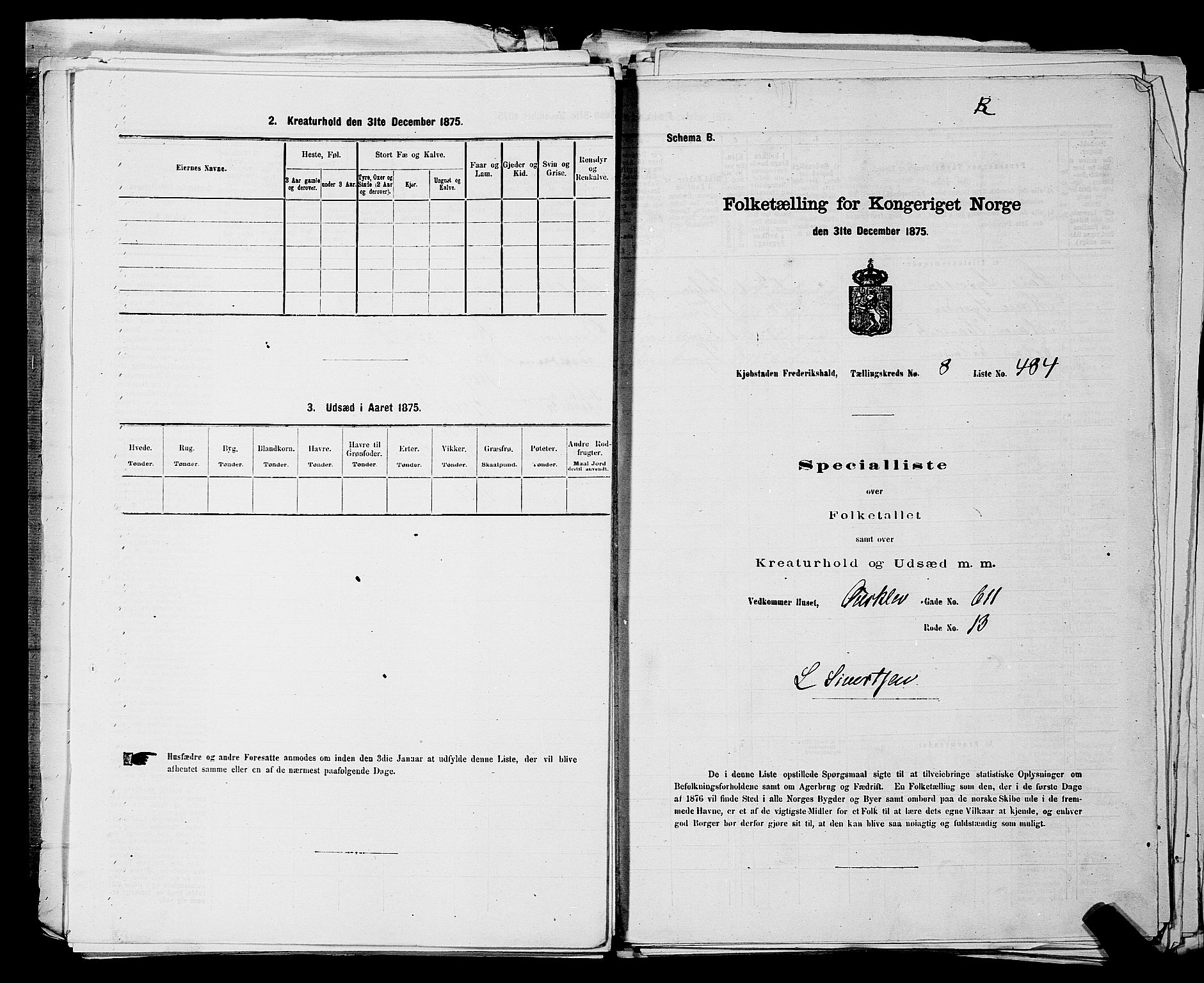 RA, 1875 census for 0101P Fredrikshald, 1875, p. 1193
